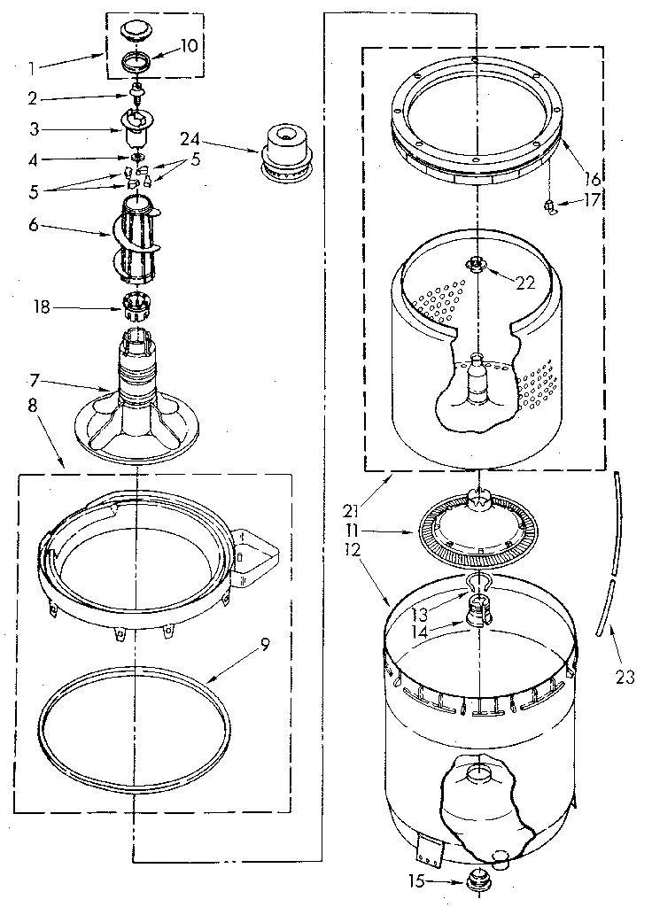 AGITATOR, BASKET AND TUB