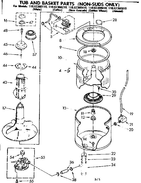 TUB AND BASKET PARTS NON-SUDS ONLY