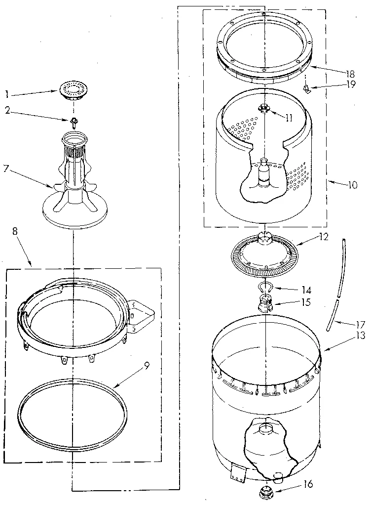 AGITATOR, BASKET AND TUB