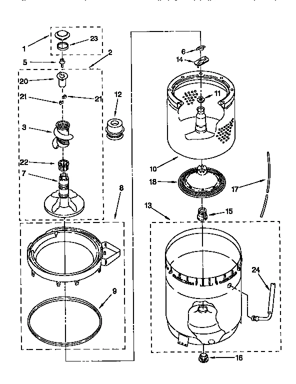 AGITATOR, BASKET AND TUB