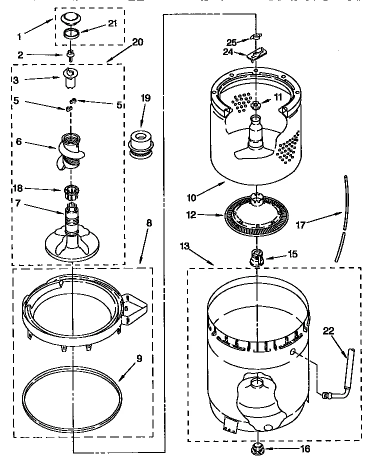 AGITATOR, BASKET AND TUB