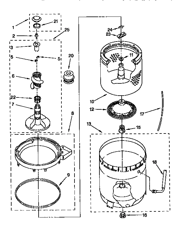 AGITATOR, BASKET AND TUB
