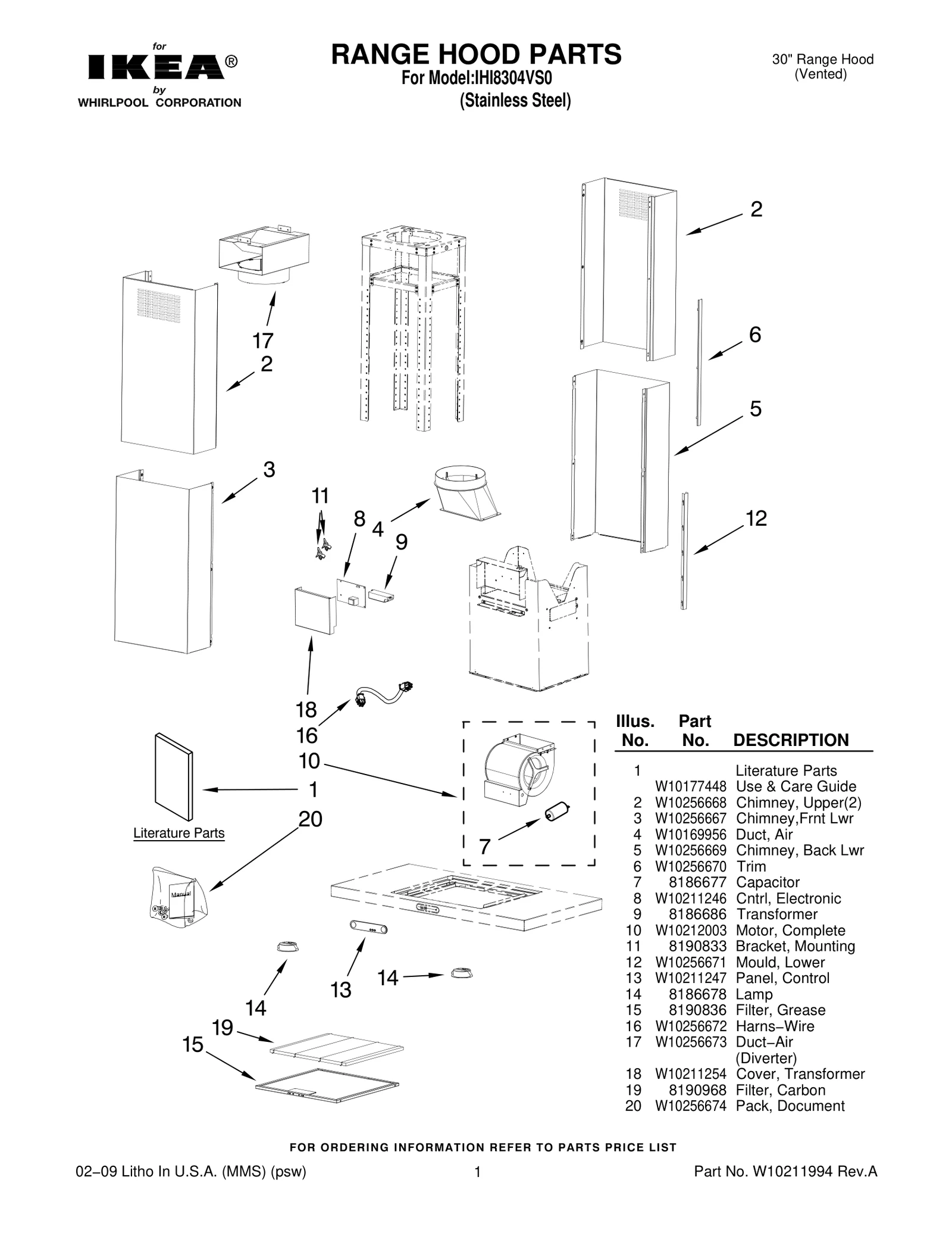 RANGE HOOD PARTS