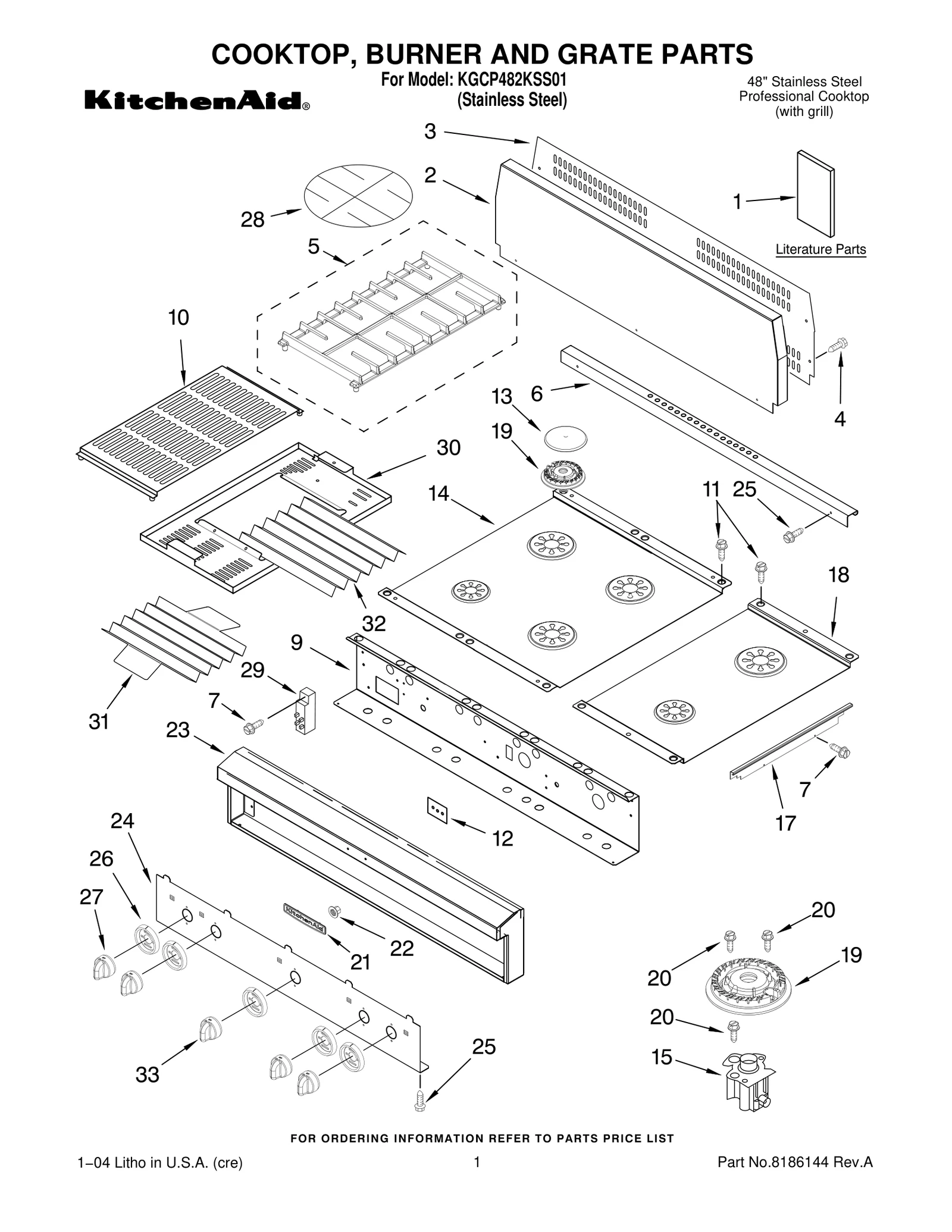 COOKTOP, BURNER AND GRATE PARTS
