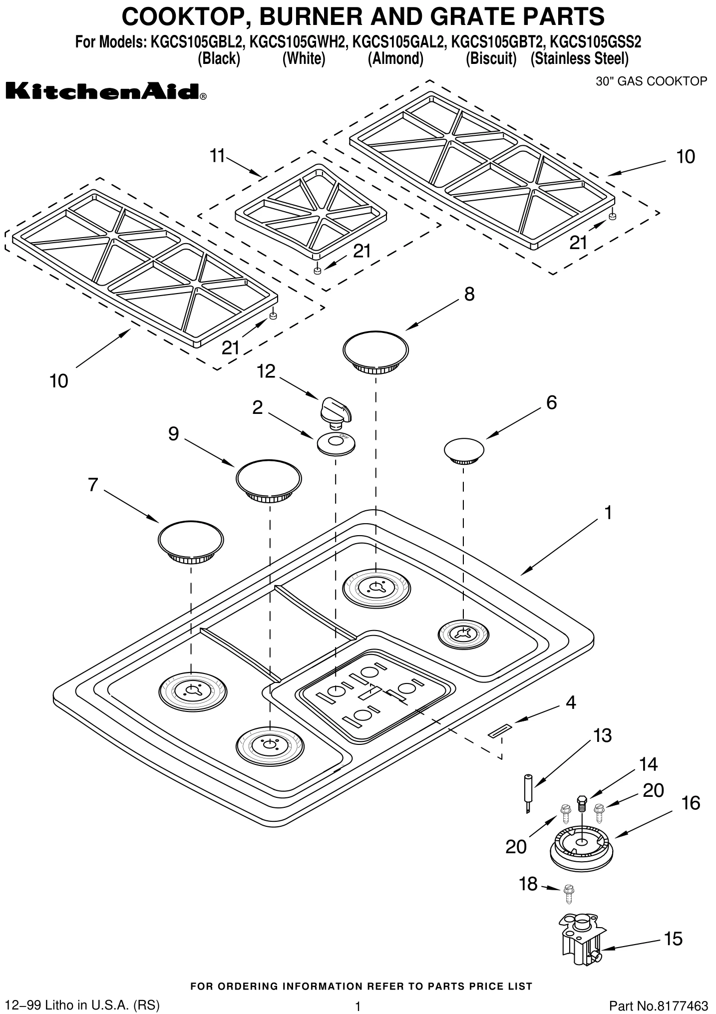 COOKTOP, BURNER AND GRATE PARTS