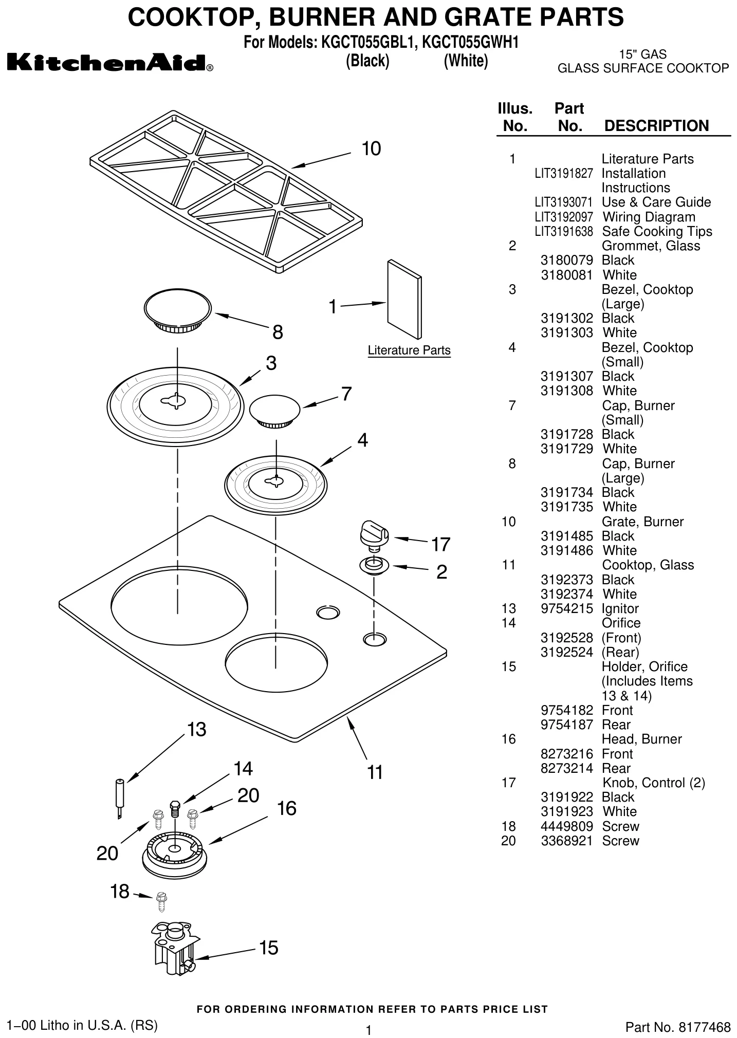 COOKTOP, BURNER AND GRATE PARTS
