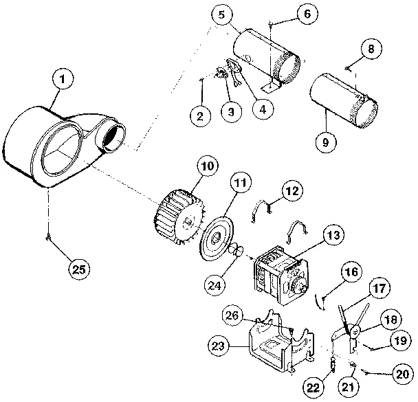 MOTOR, FAN HSG., EXHAUST DUCT