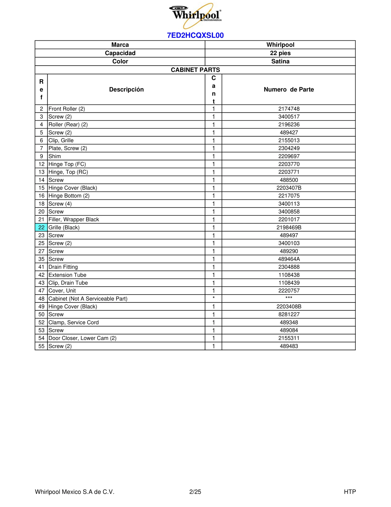 CABINET PARTS