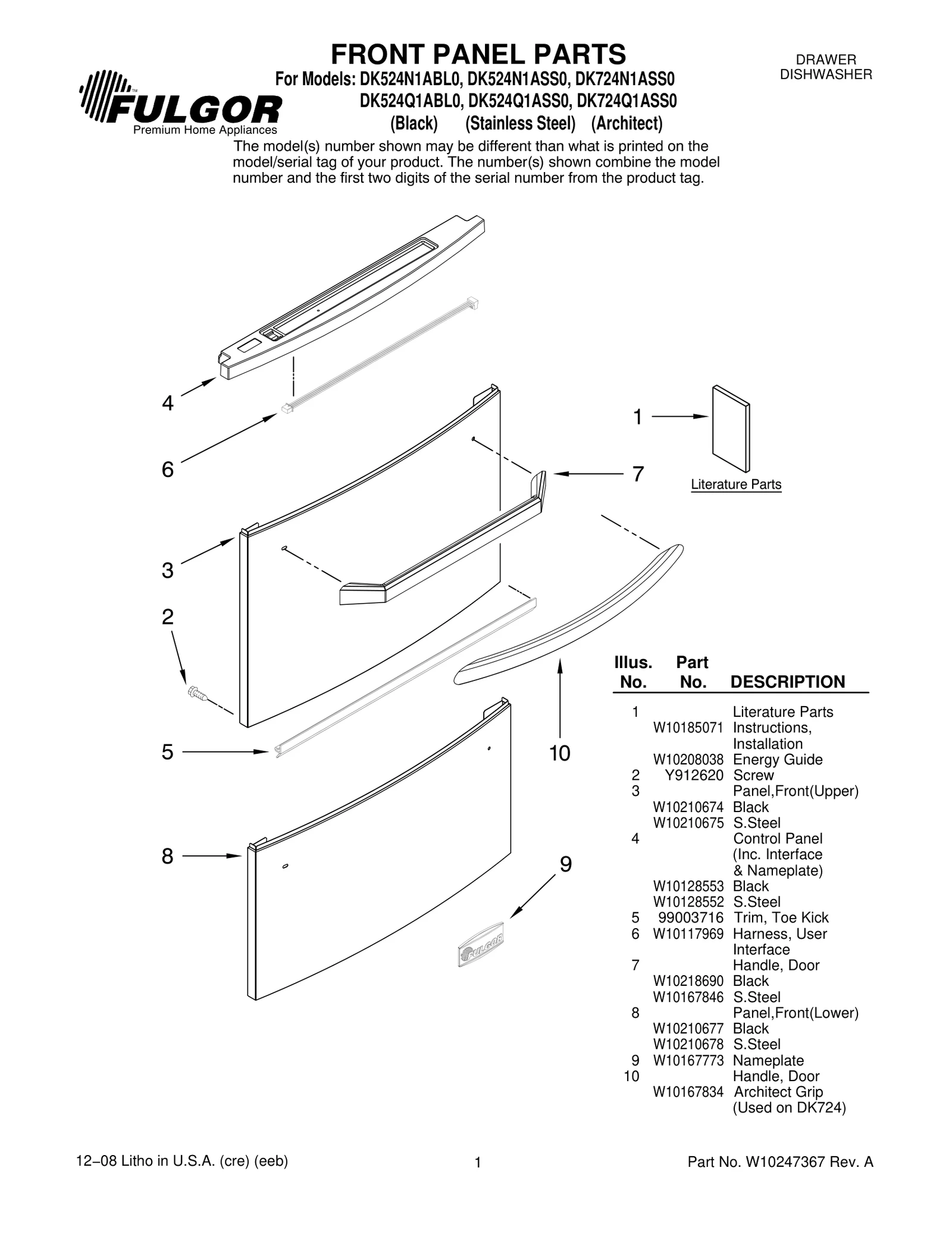 FRONT PANEL PARTS