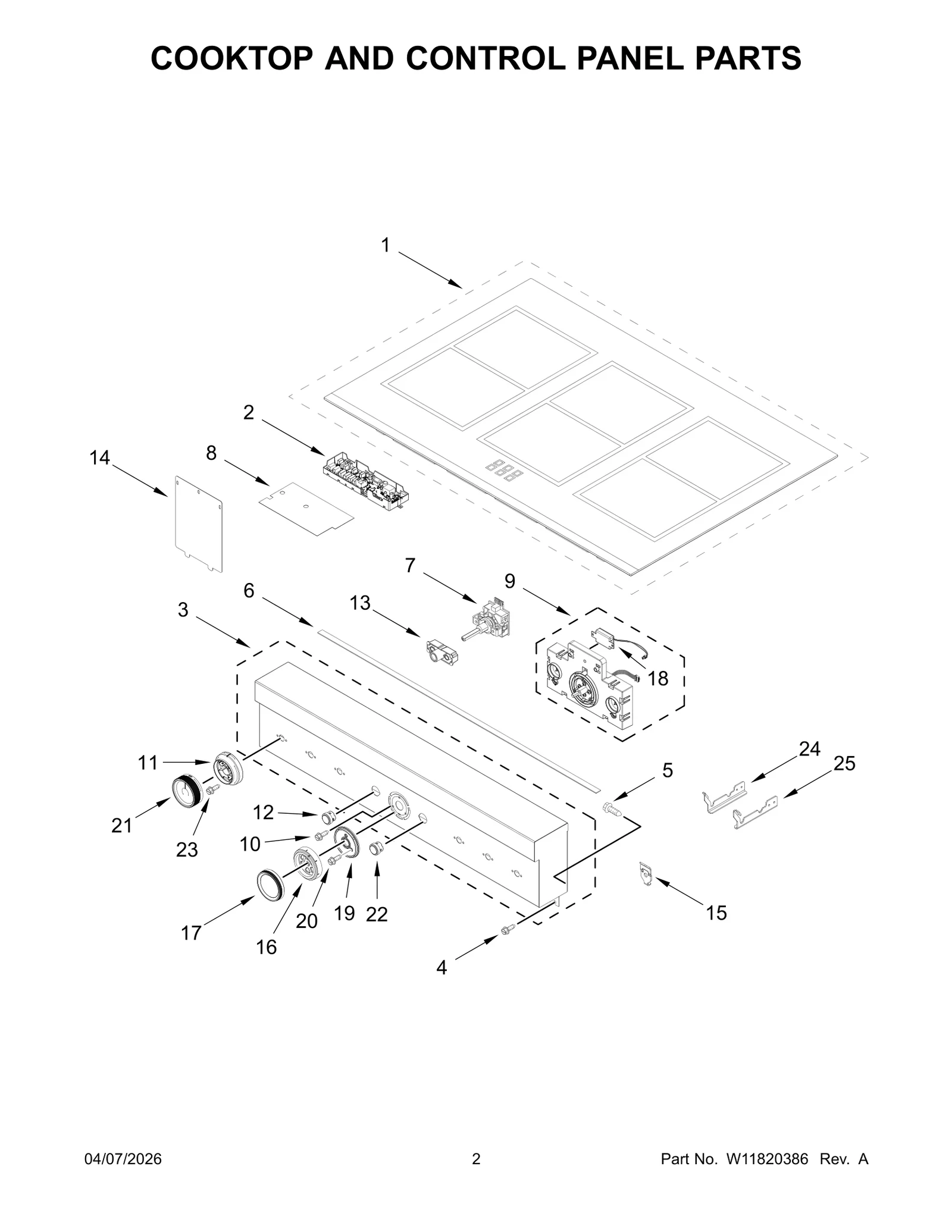 COOKTOP AND CONTROL PANEL PARTS
