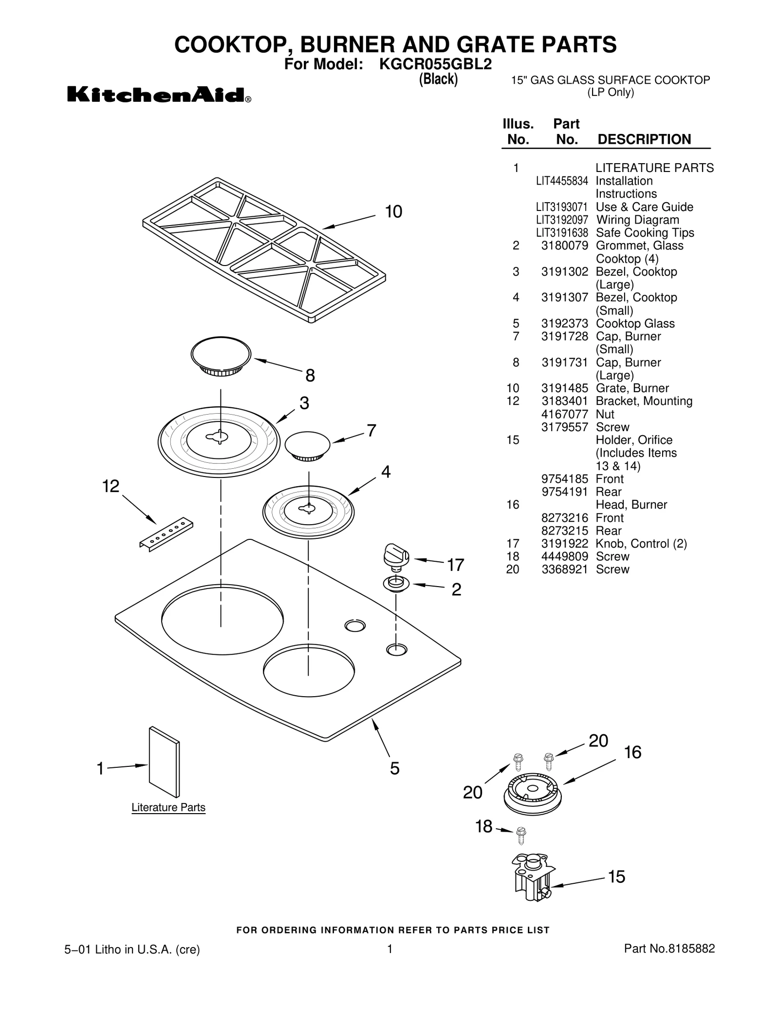 COOKTOP, BURNER AND GRATE PARTS