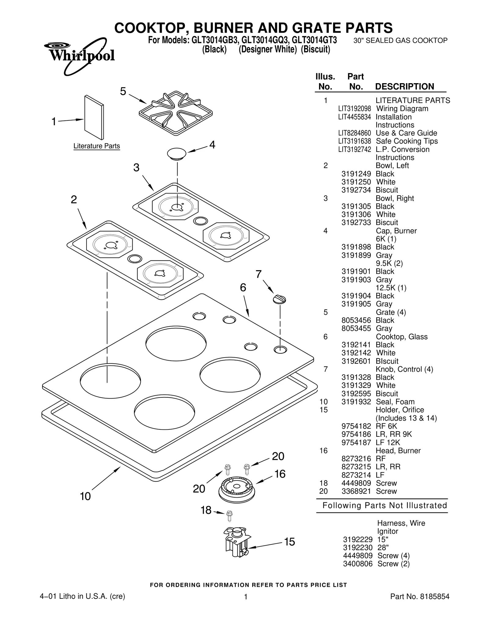 COOKTOP, BURNER AND GRATE PARTS