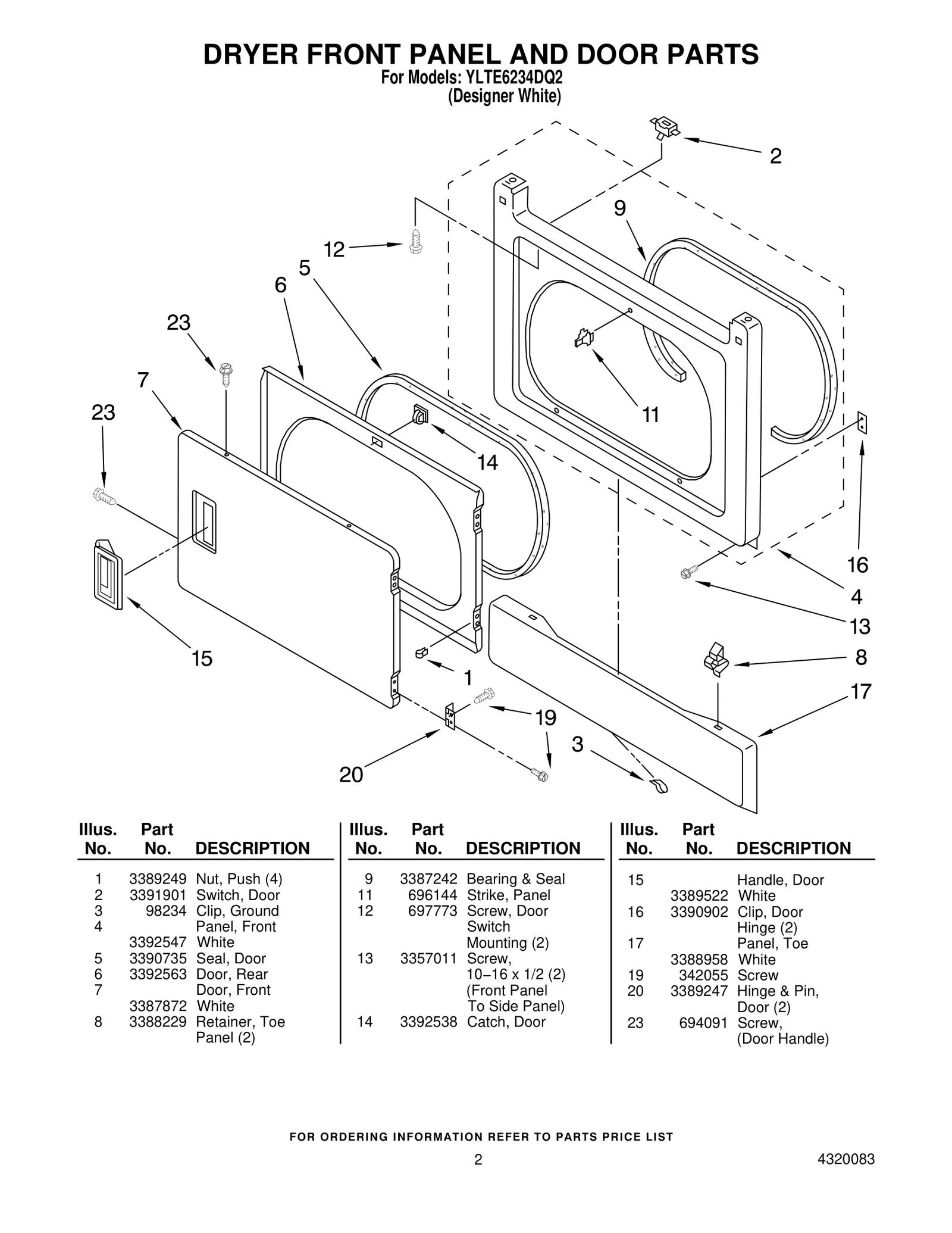 DRYER FRONT PANEL AND DOOR PARTS