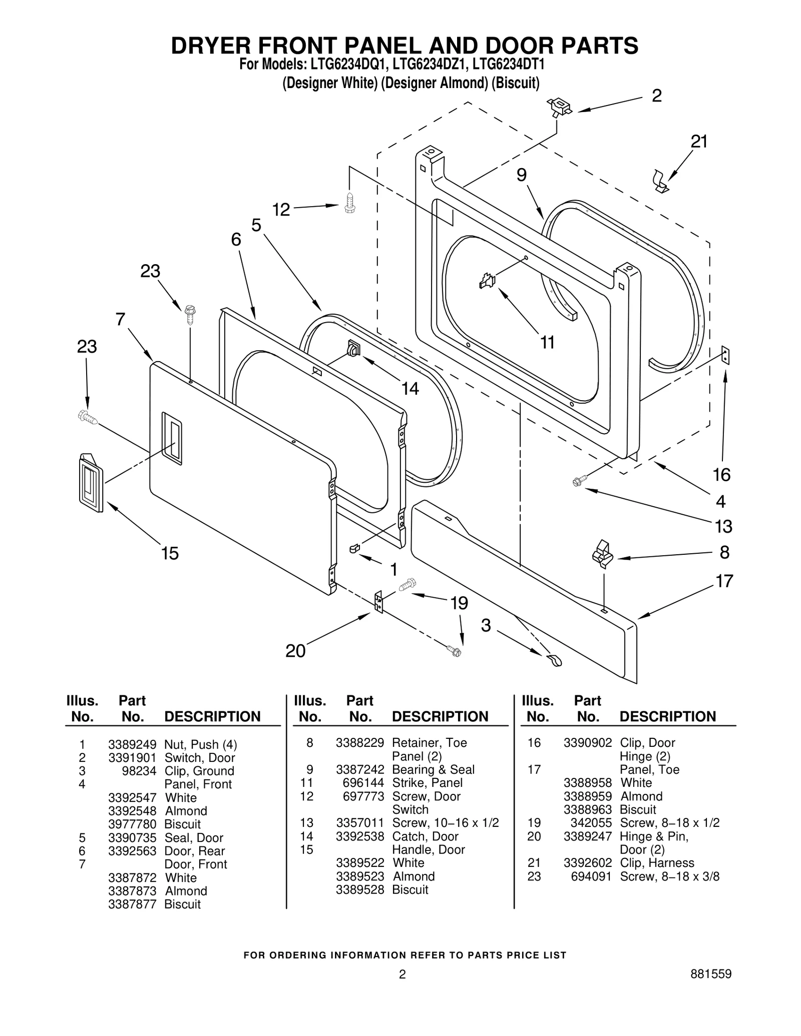 DRYER FRONT PANEL AND DOOR PARTS