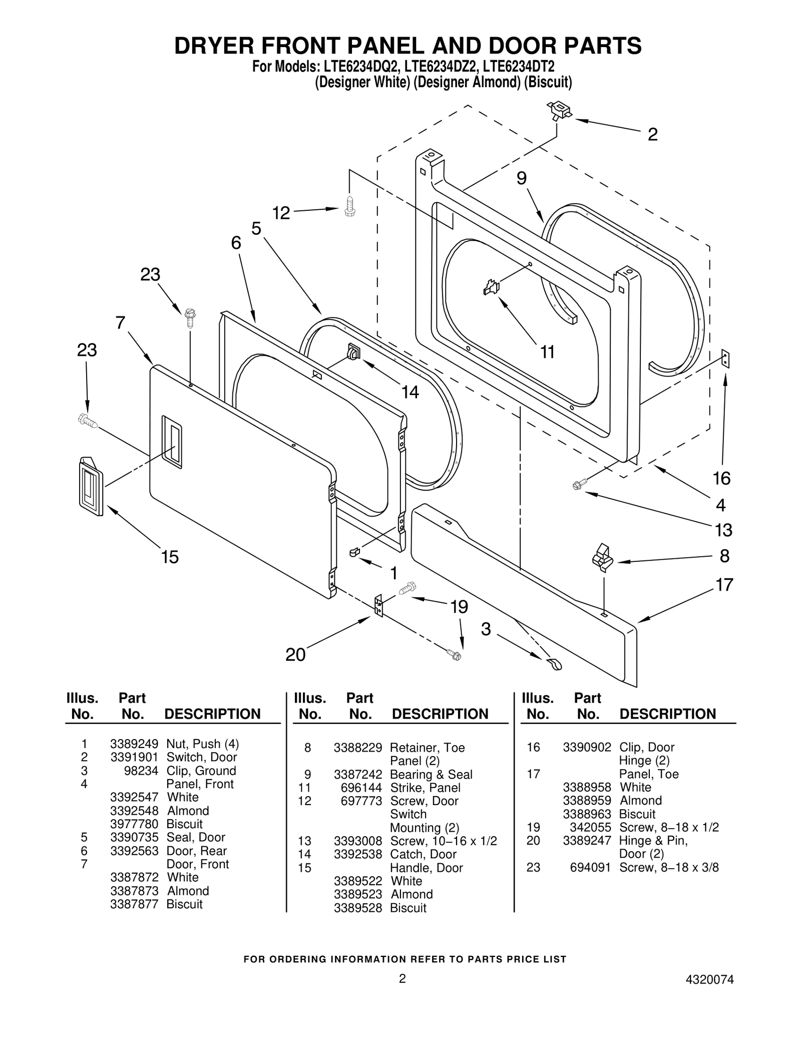 DRYER FRONT PANEL AND DOOR PARTS