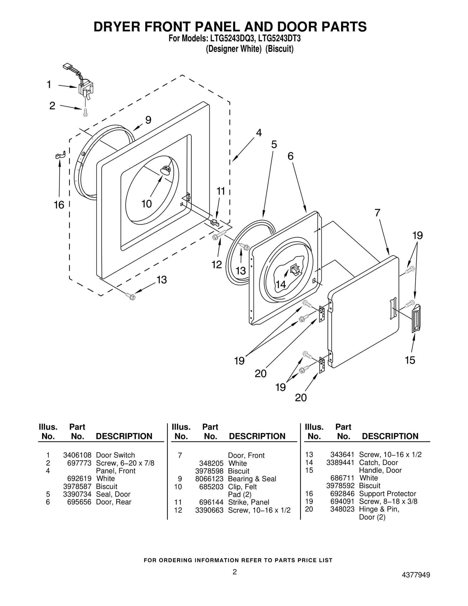 DRYER FRONT PANEL AND DOOR PARTS