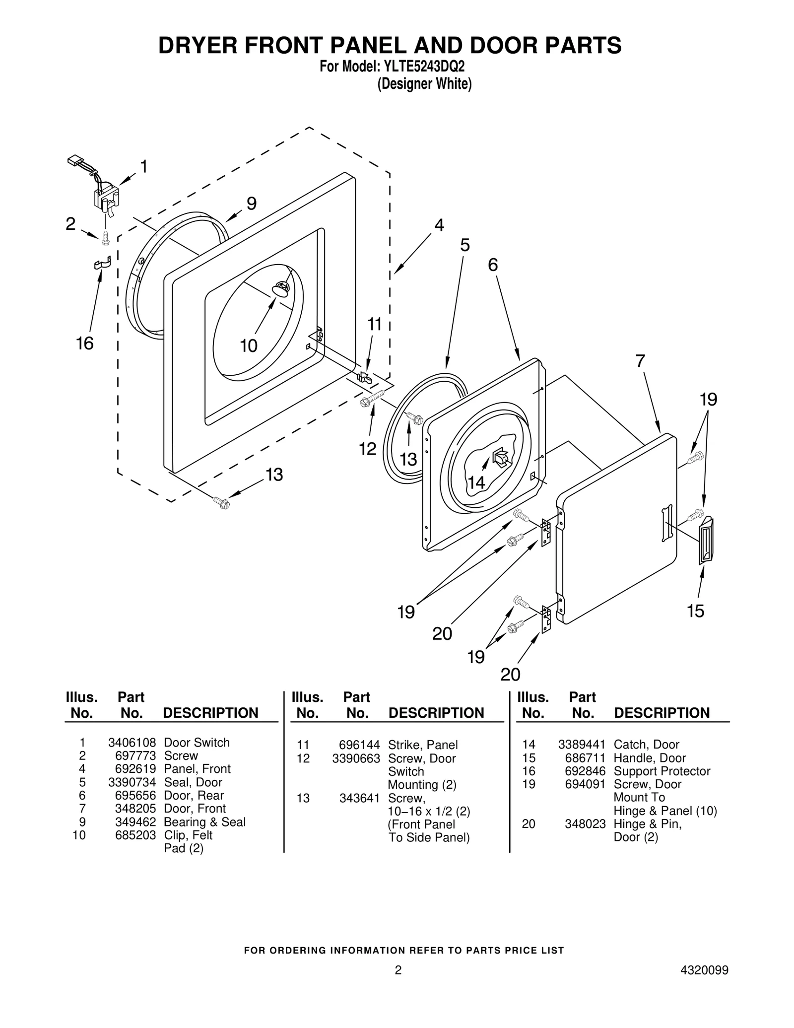 DRYER FRONT PANEL AND DOOR PARTS