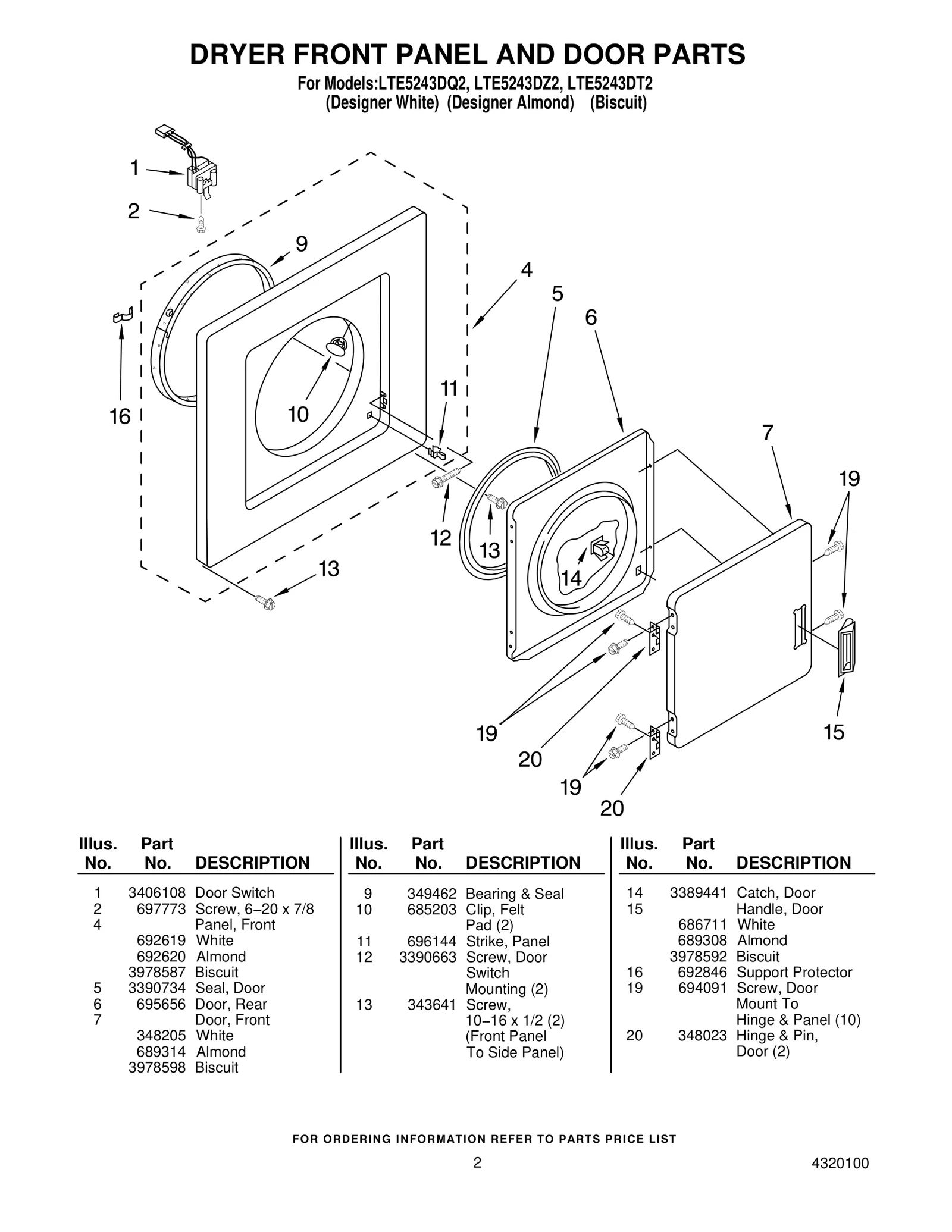 DRYER FRONT PANEL AND DOOR PARTS