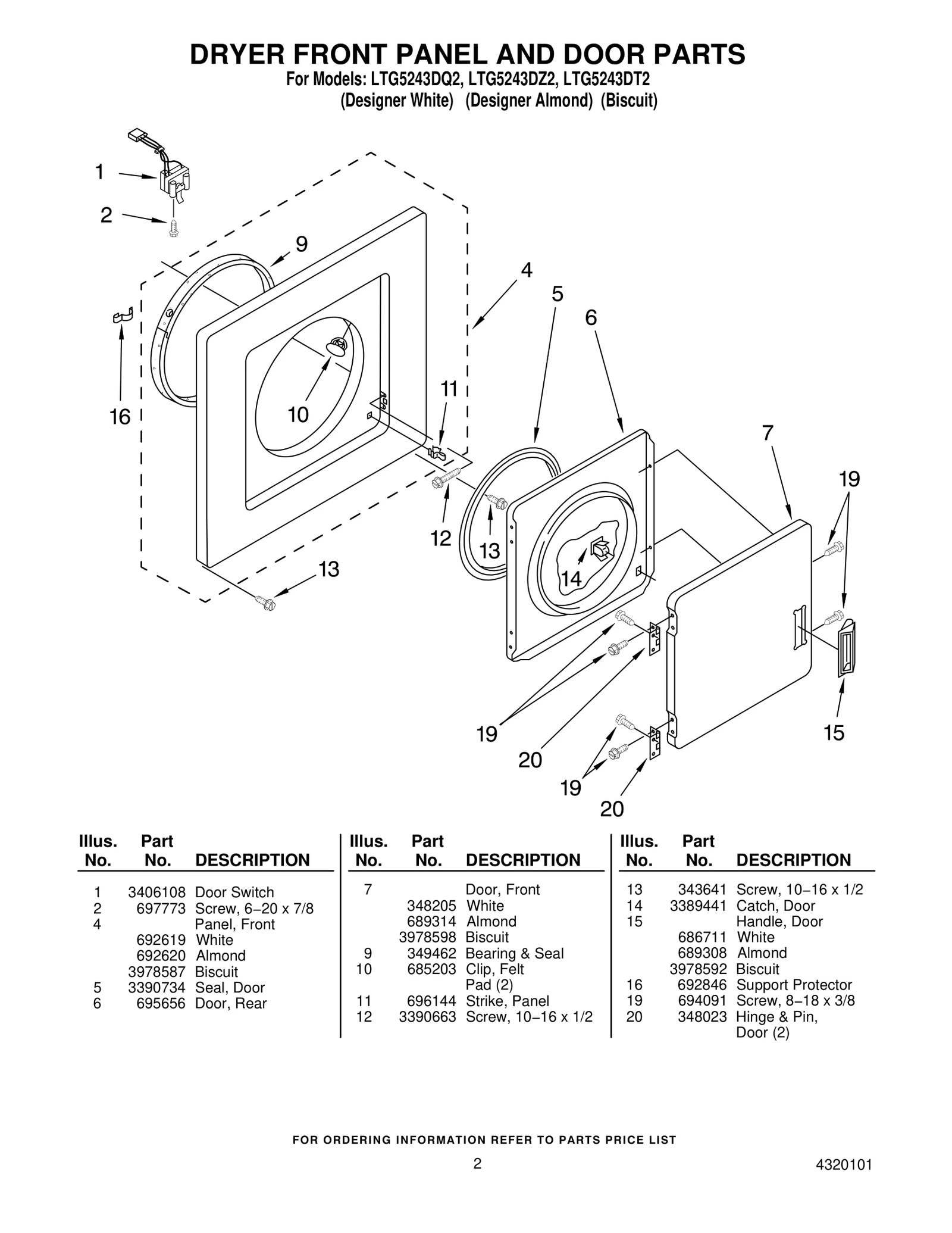 DRYER FRONT PANEL AND DOOR PARTS