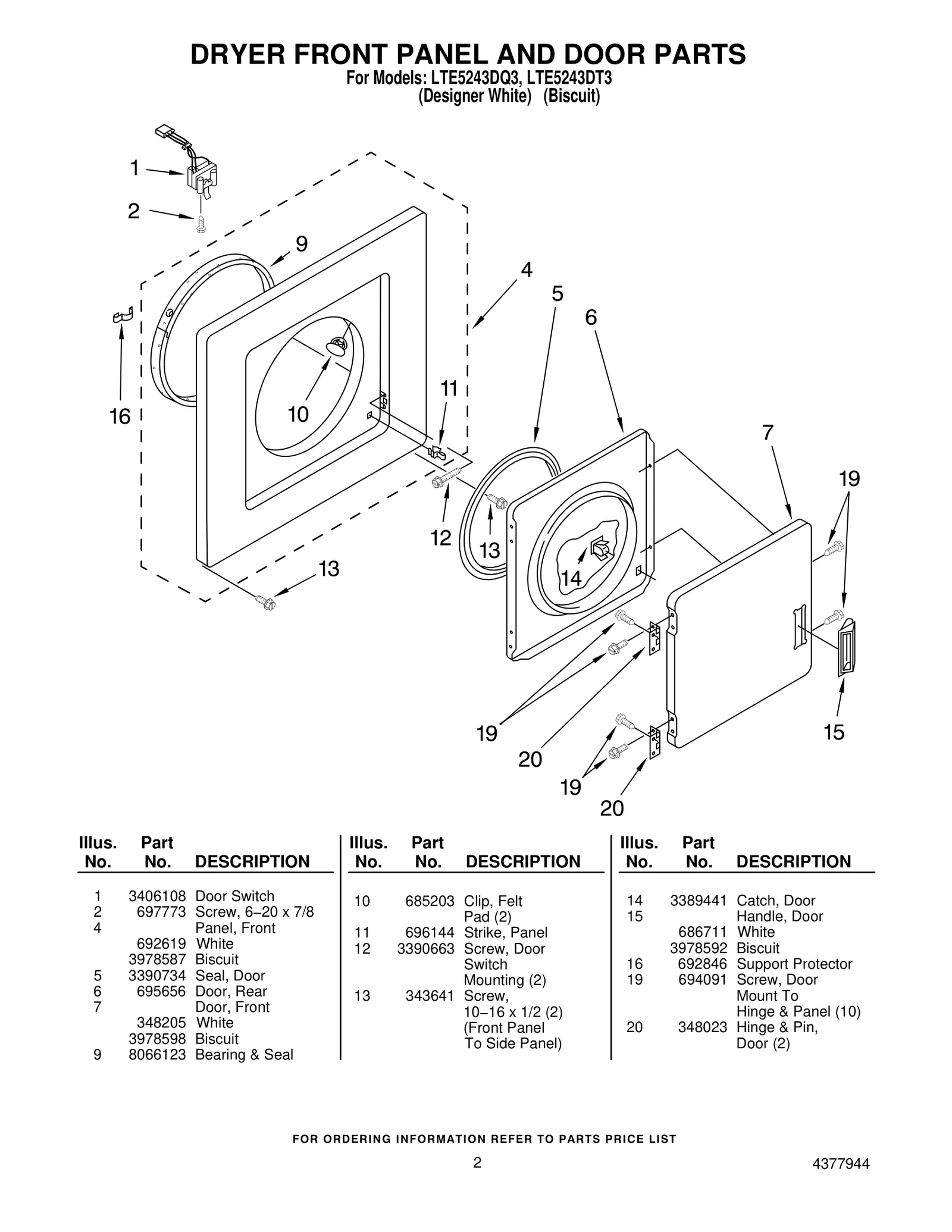 DRYER FRONT PANEL AND DOOR PARTS