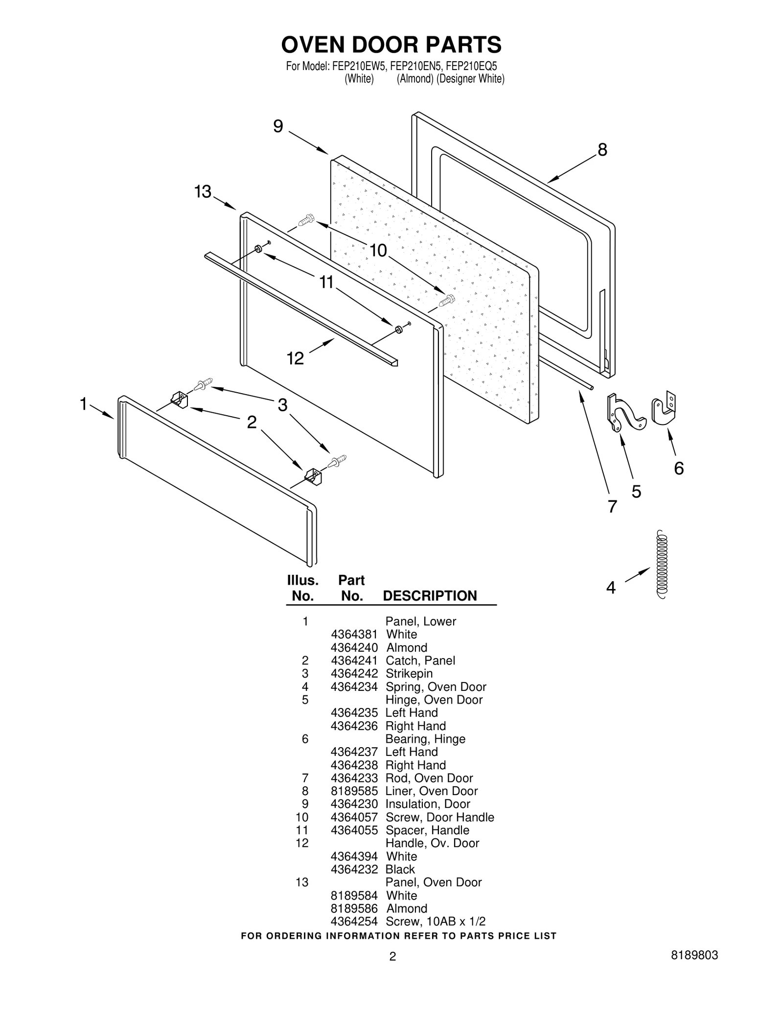 OVEN DOOR PARTS
