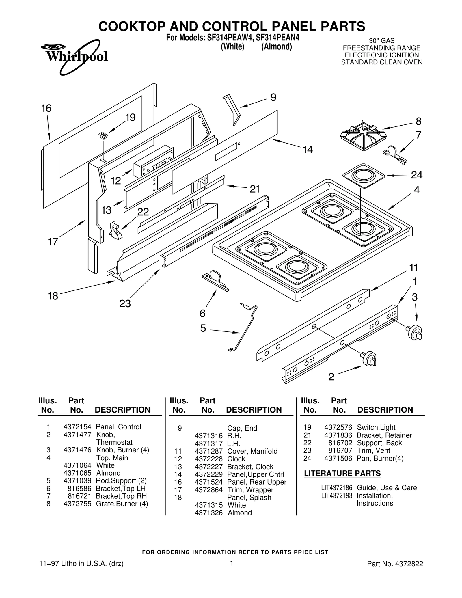 COOKTOP AND CONTROL PANEL PARTS