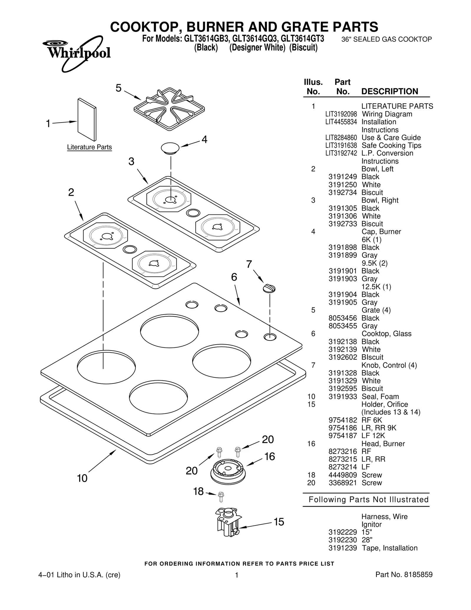 COOKTOP, BURNER AND GRATE PARTS
