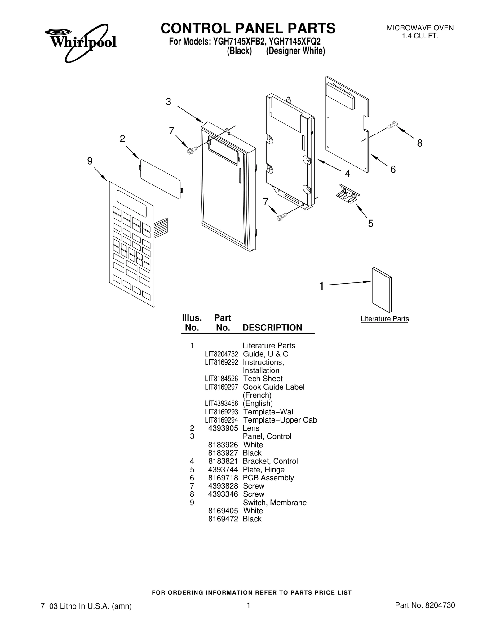 CONTROL PANEL PARTS