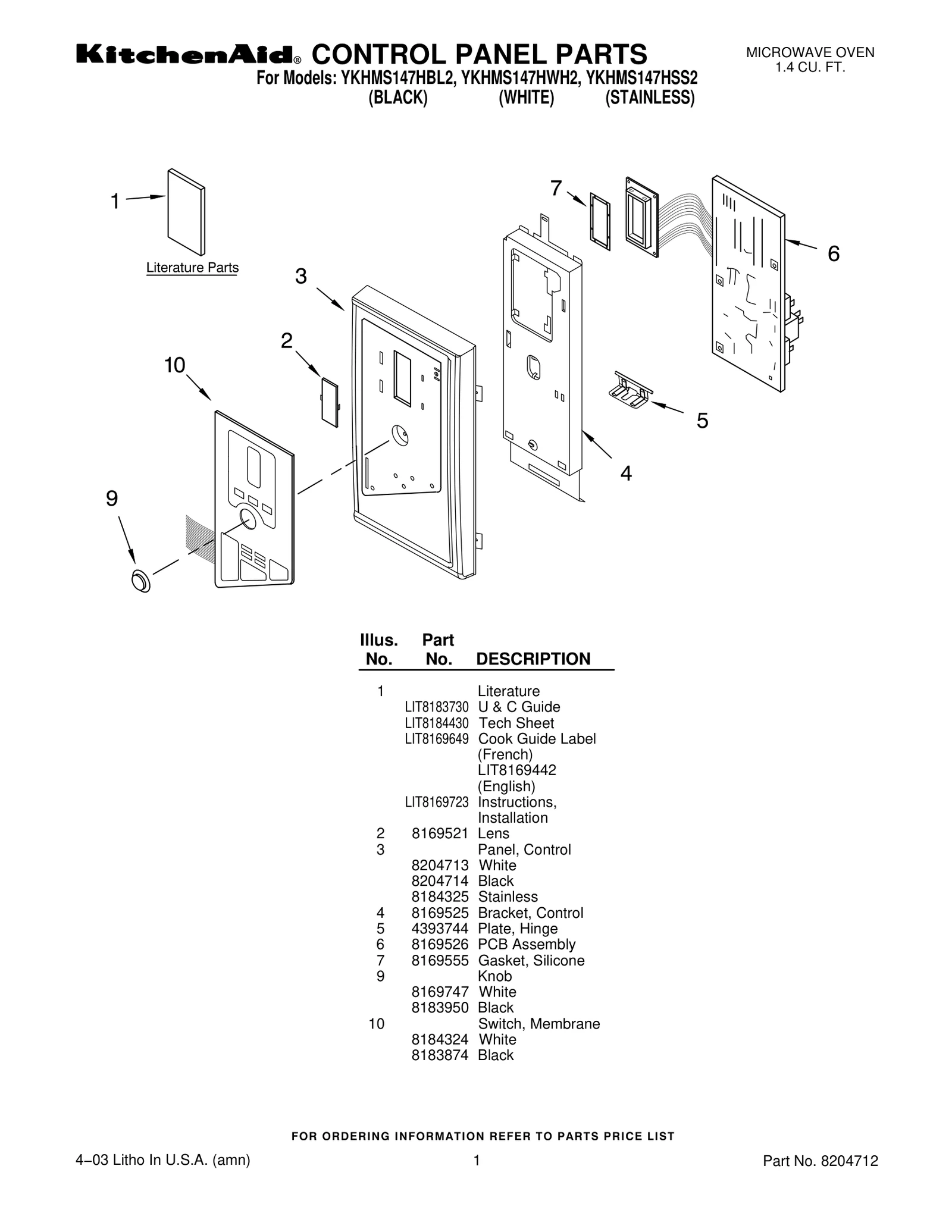 CONTROL PANEL PARTS