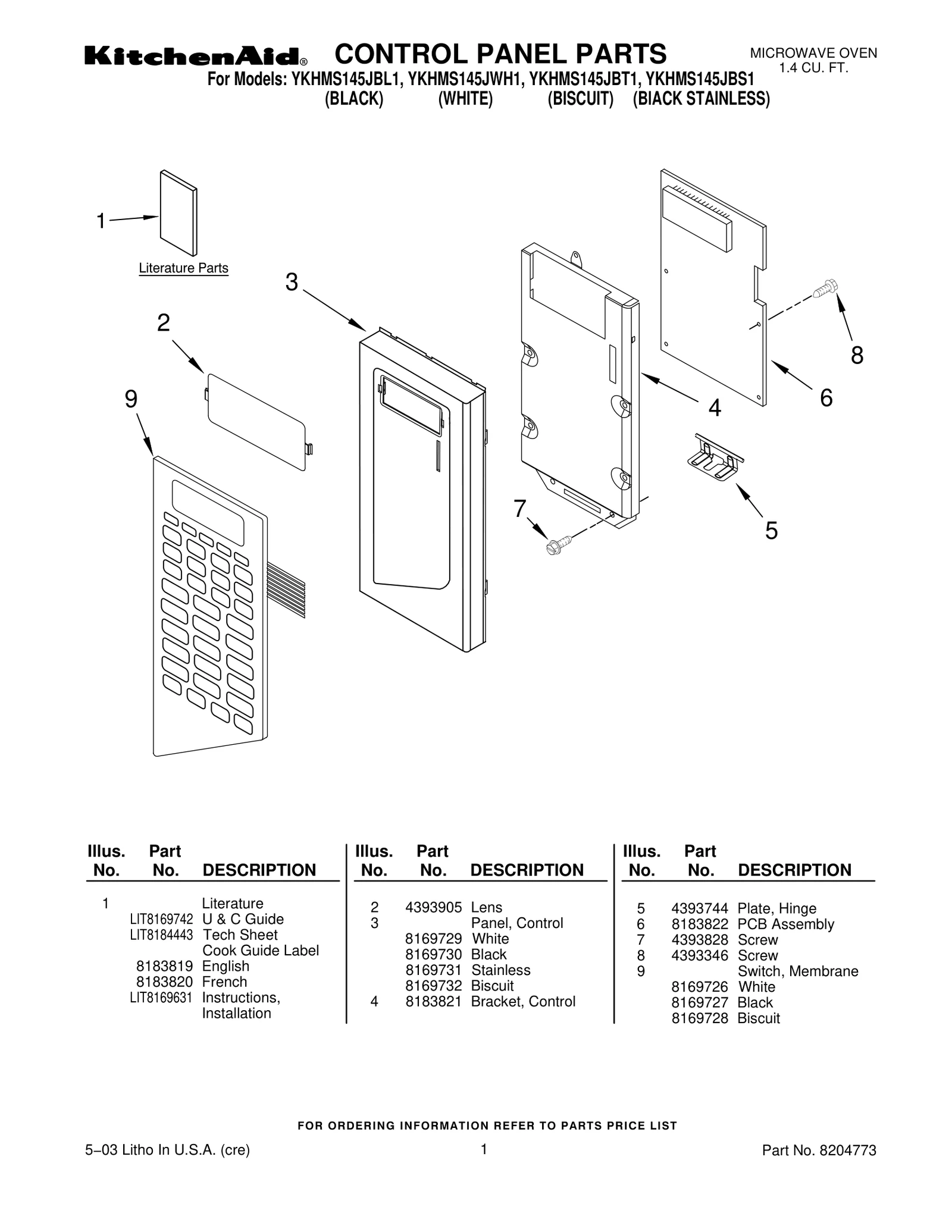 CONTROL PANEL PARTS
