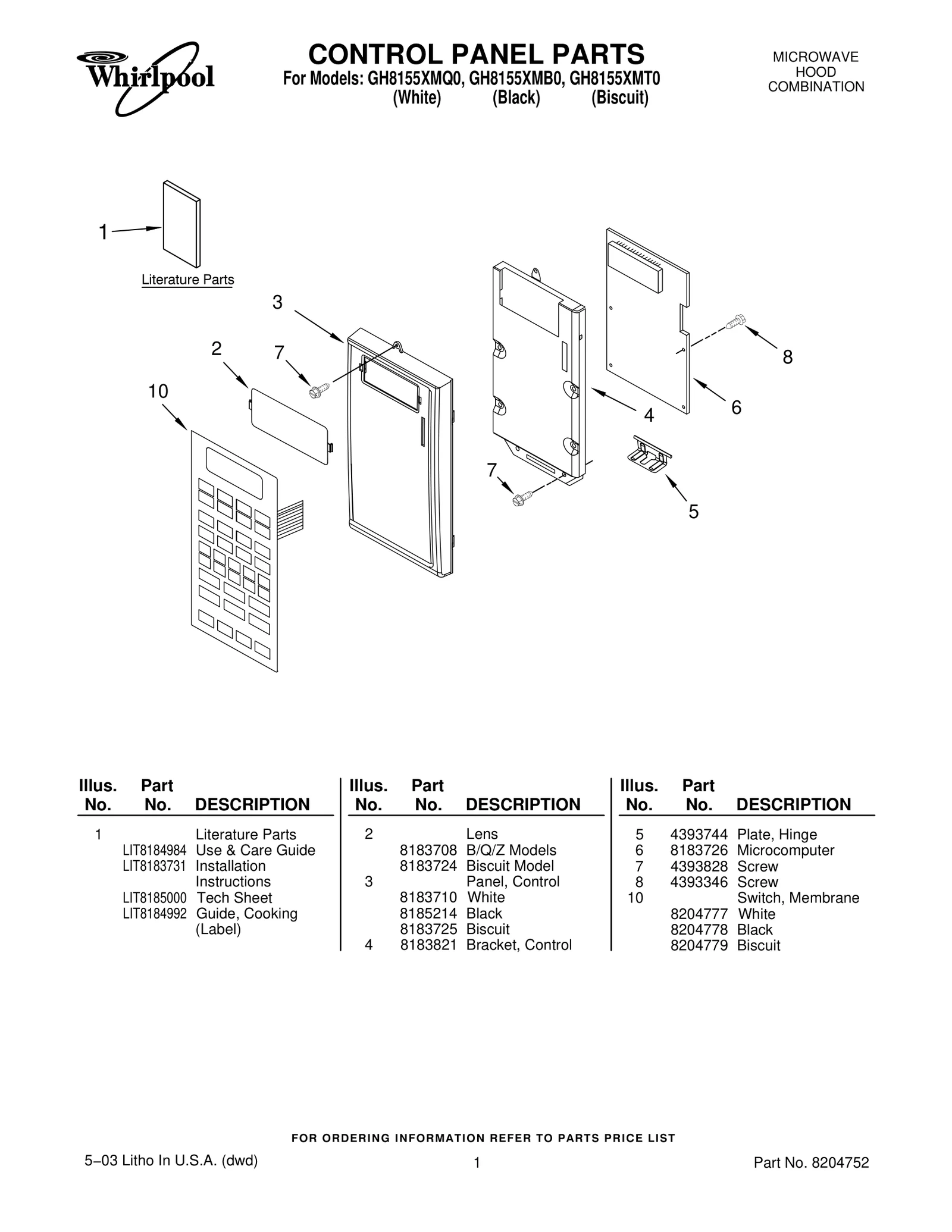 CONTROL PANEL PARTS