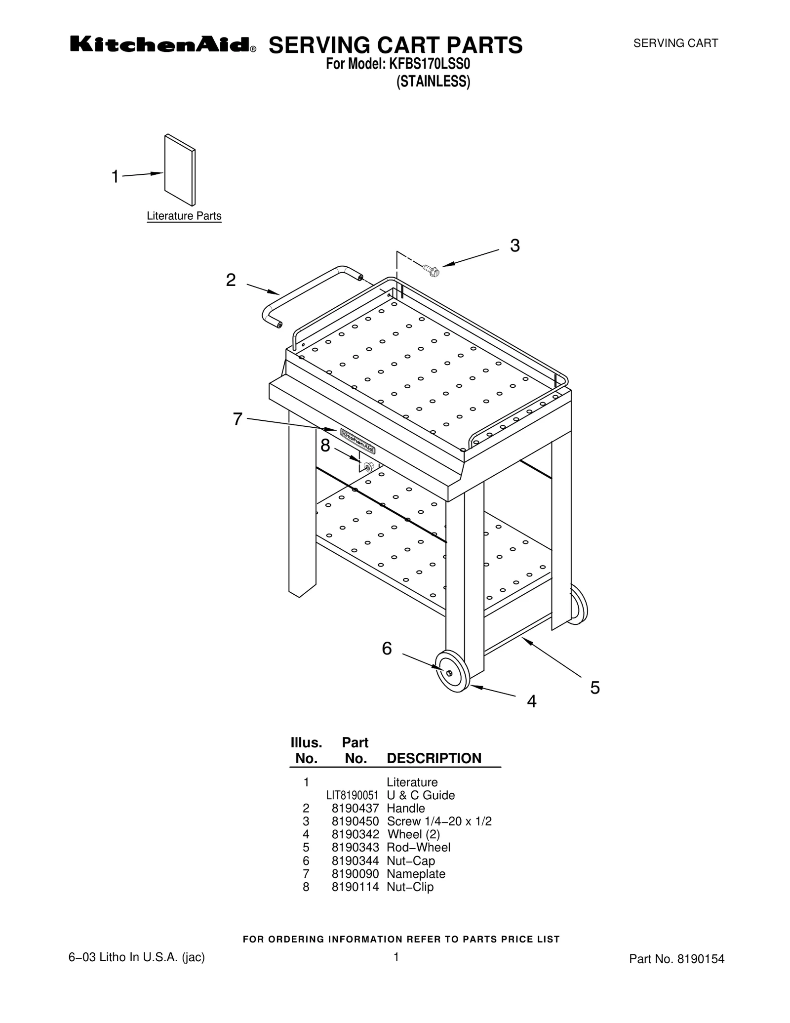 SERVING CART PARTS