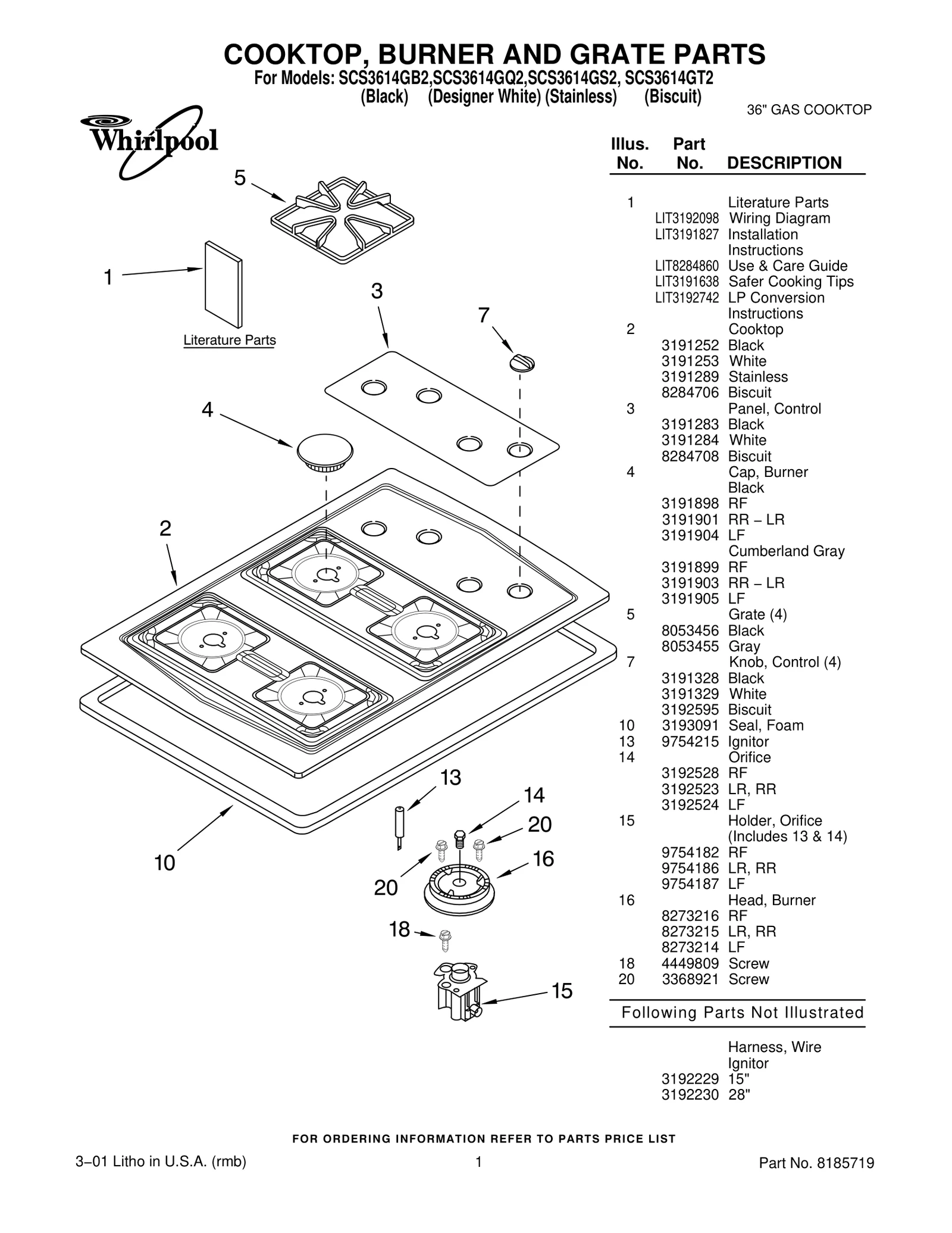 COOKTOP, BURNER AND GRATE PARTS
