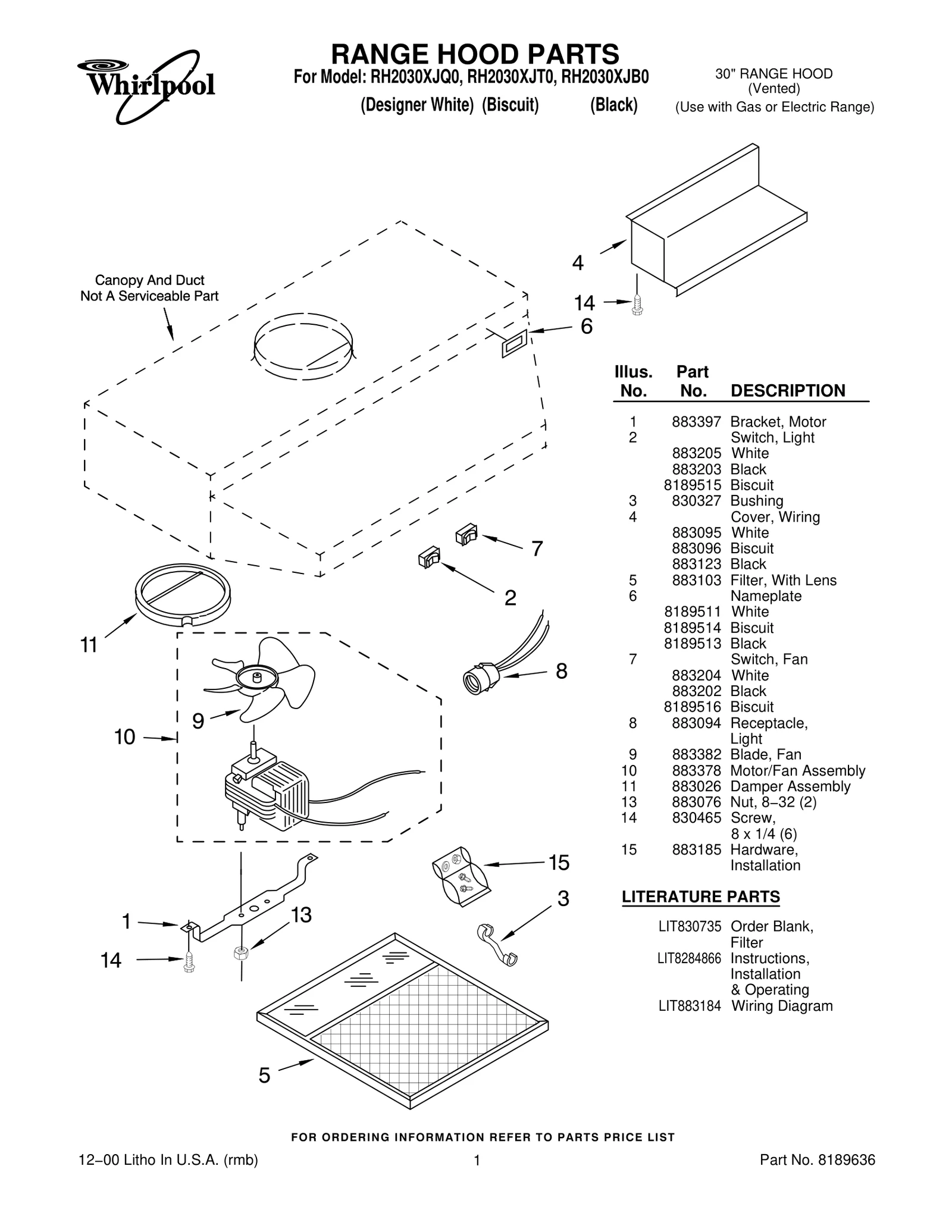 RANGE HOOD PARTS