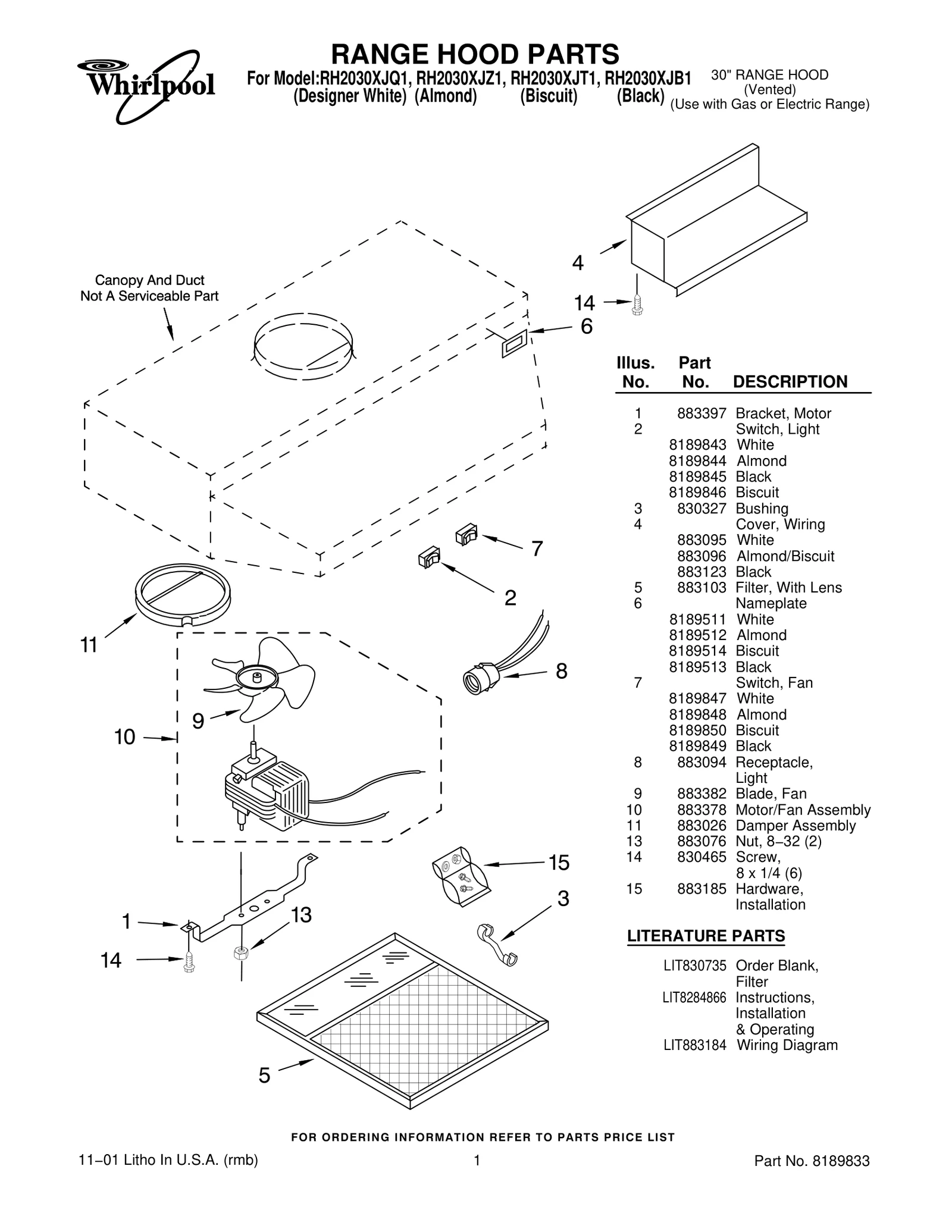 RANGE HOOD PARTS