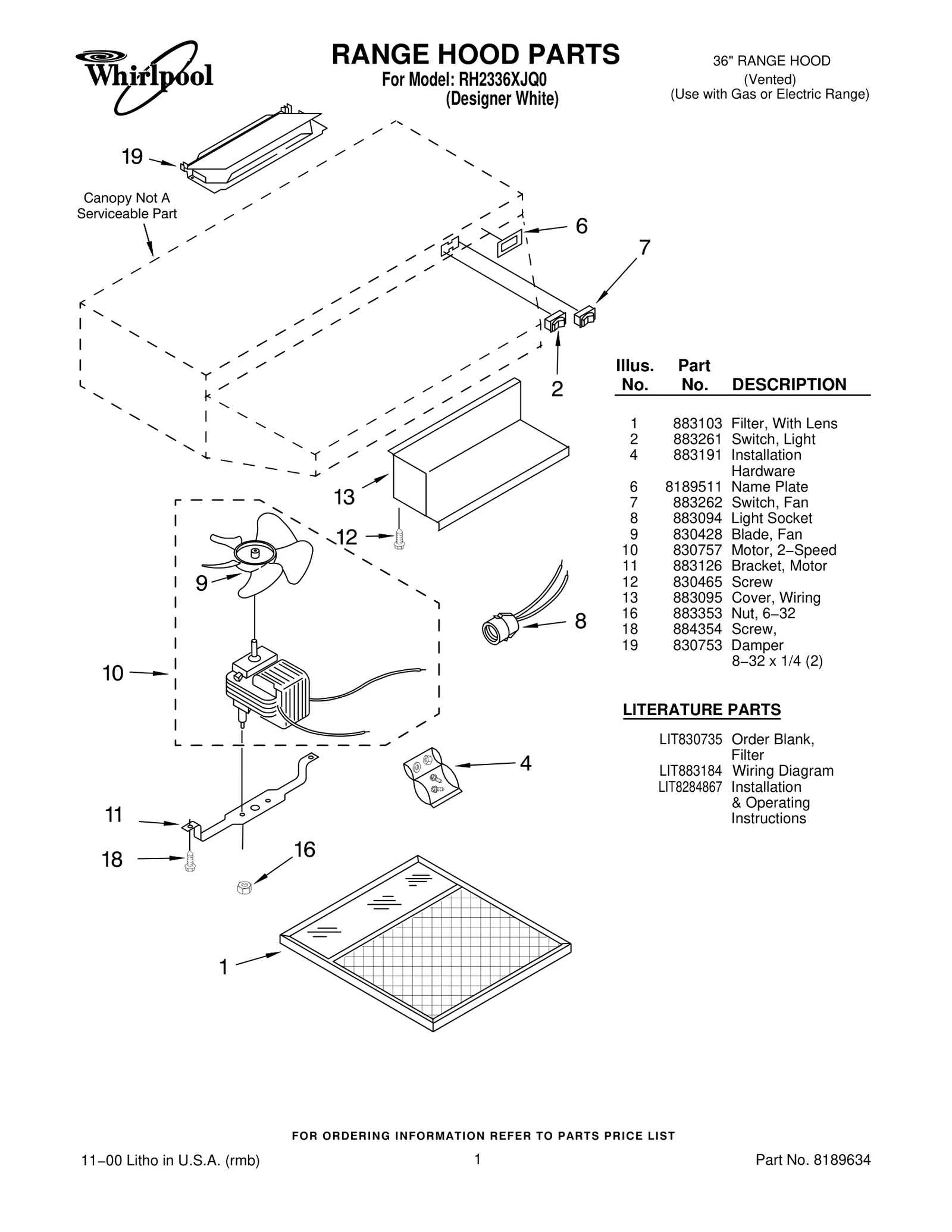 RANGE HOOD PARTS