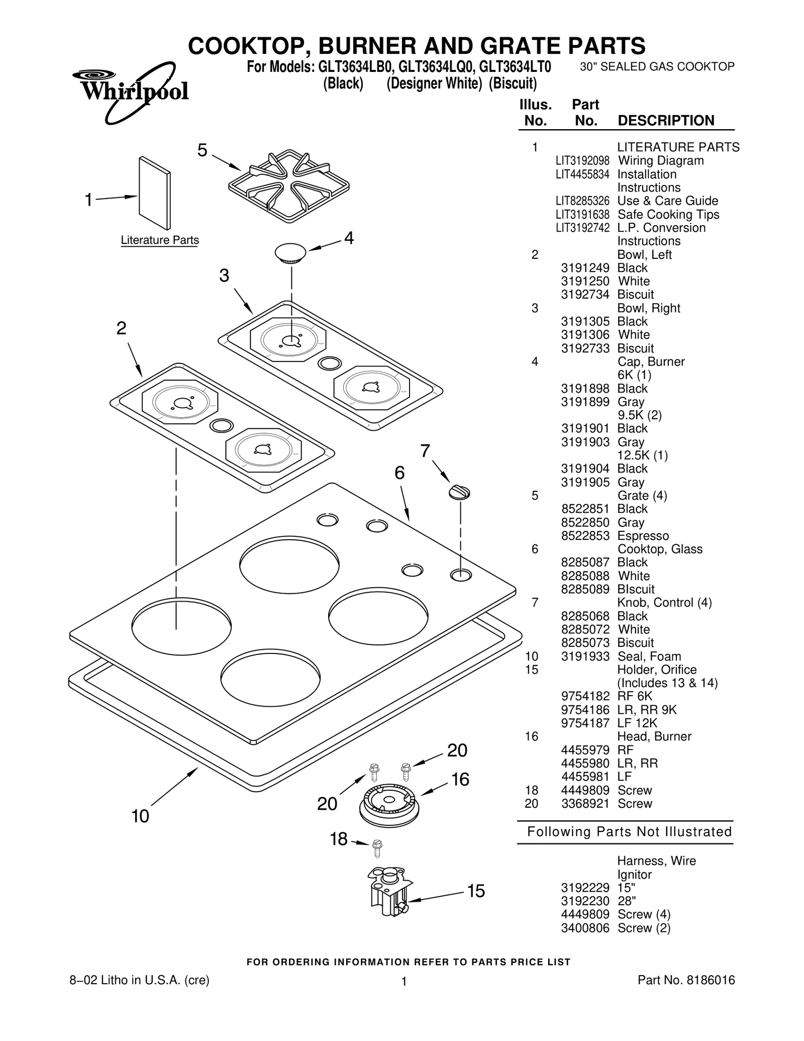 COOKTOP, BURNER AND GRATE PARTS