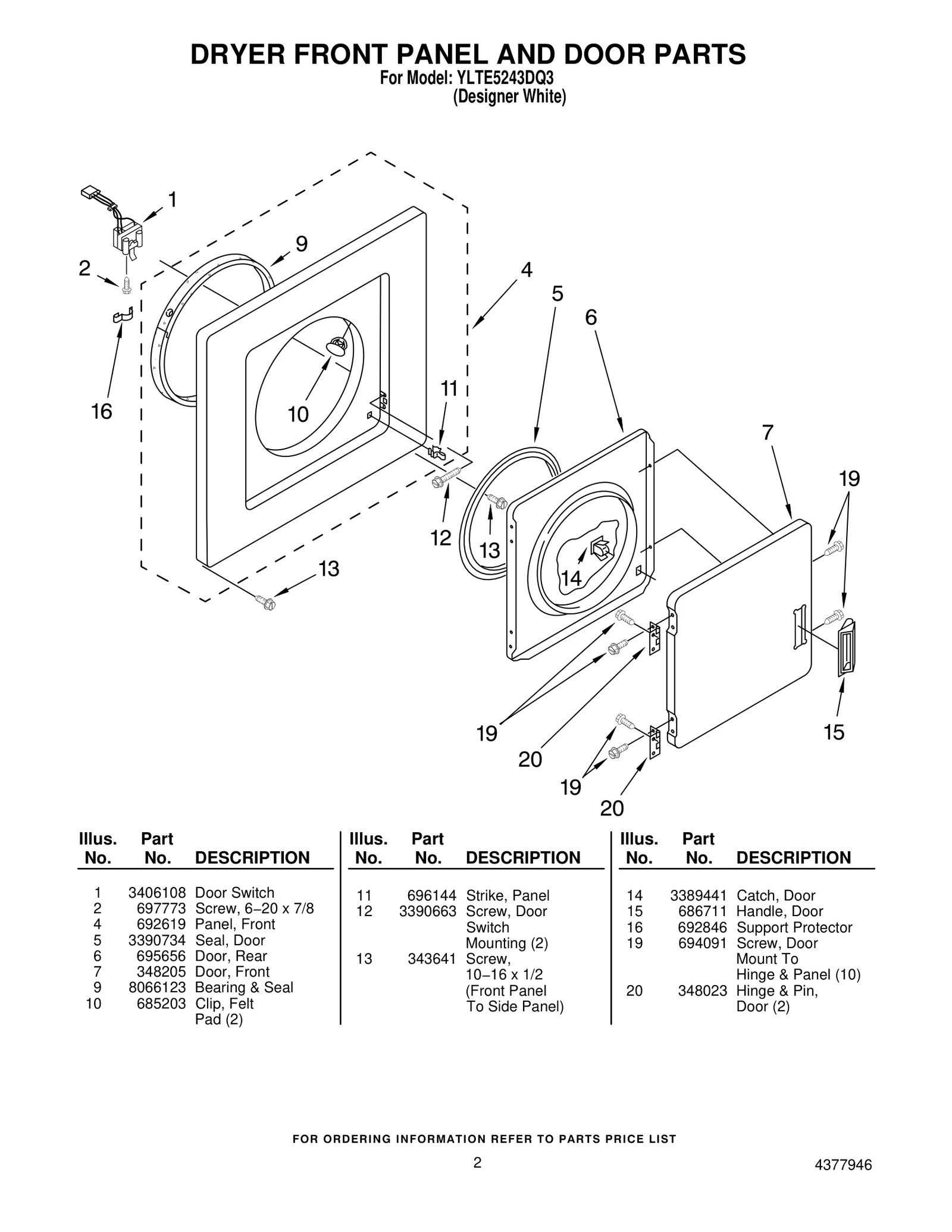 DRYER FRONT PANEL AND DOOR PARTS