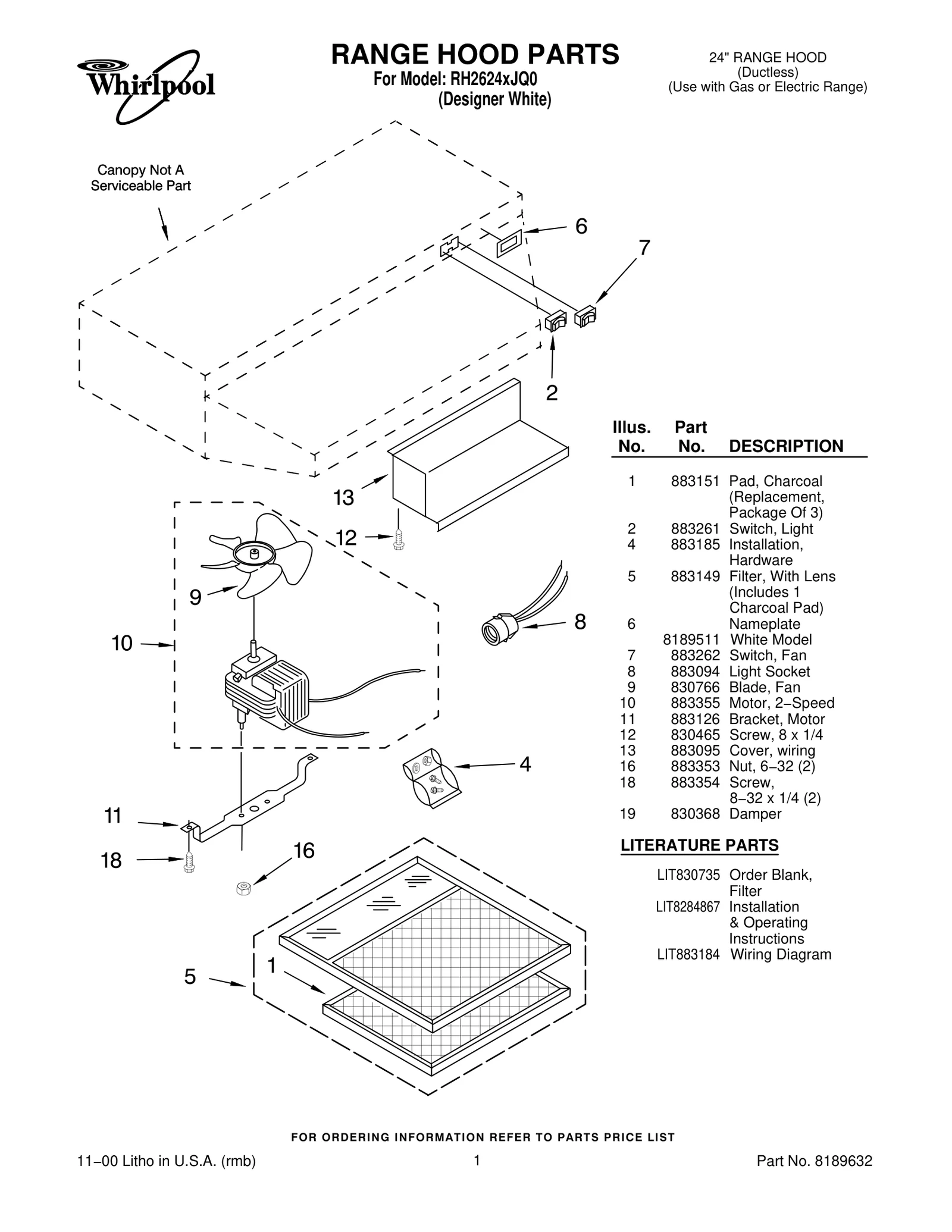 RANGE HOOD PARTS