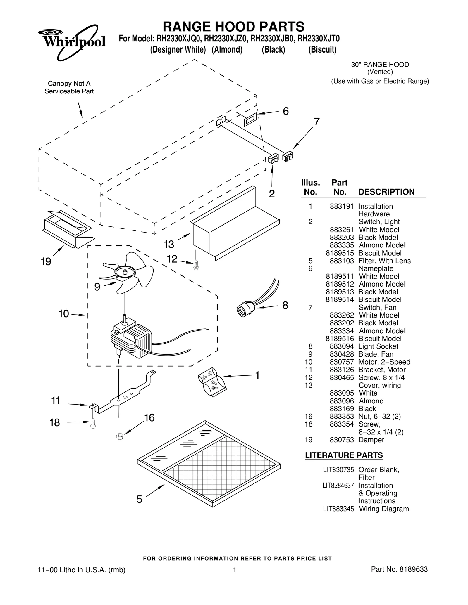 RANGE HOOD PARTS