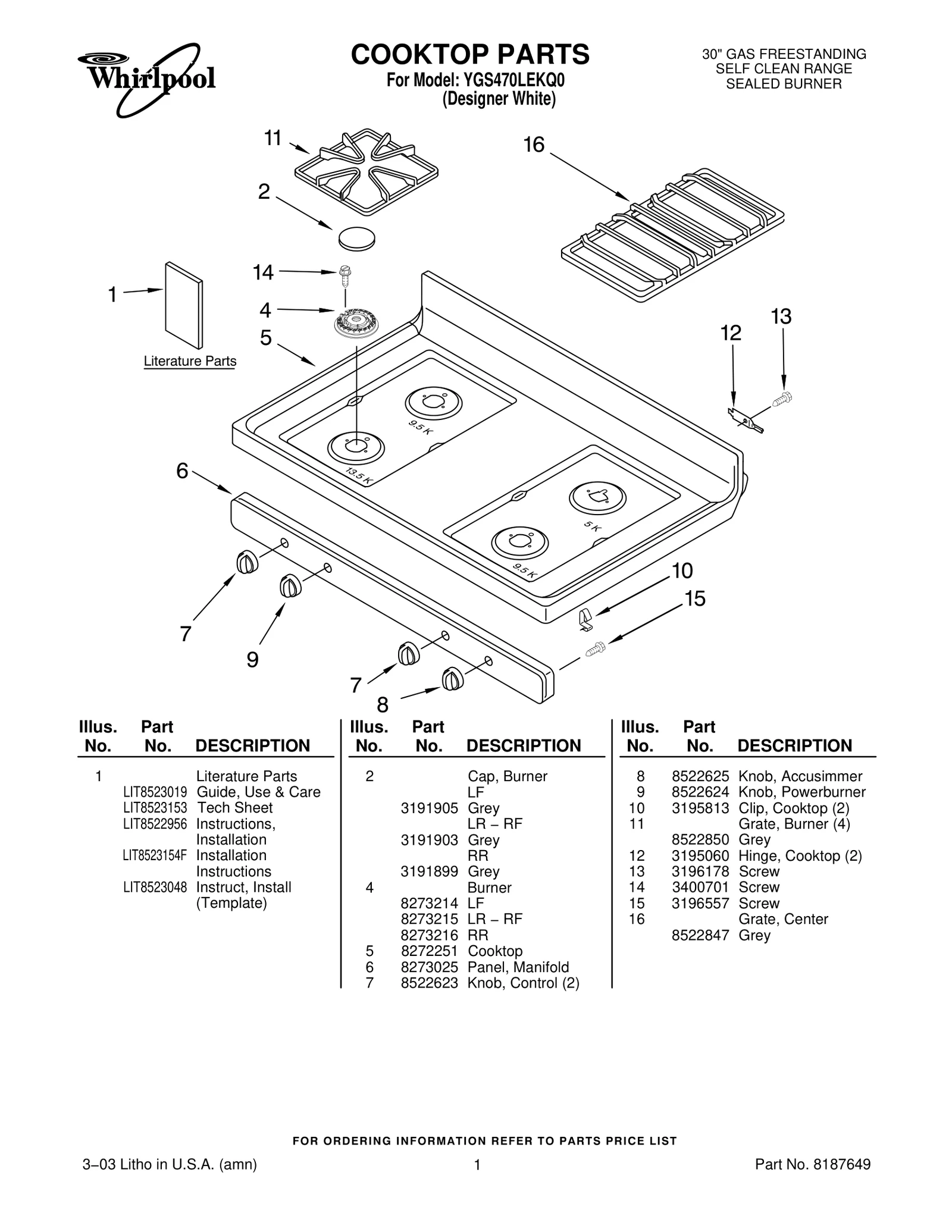 COOKTOP PARTS