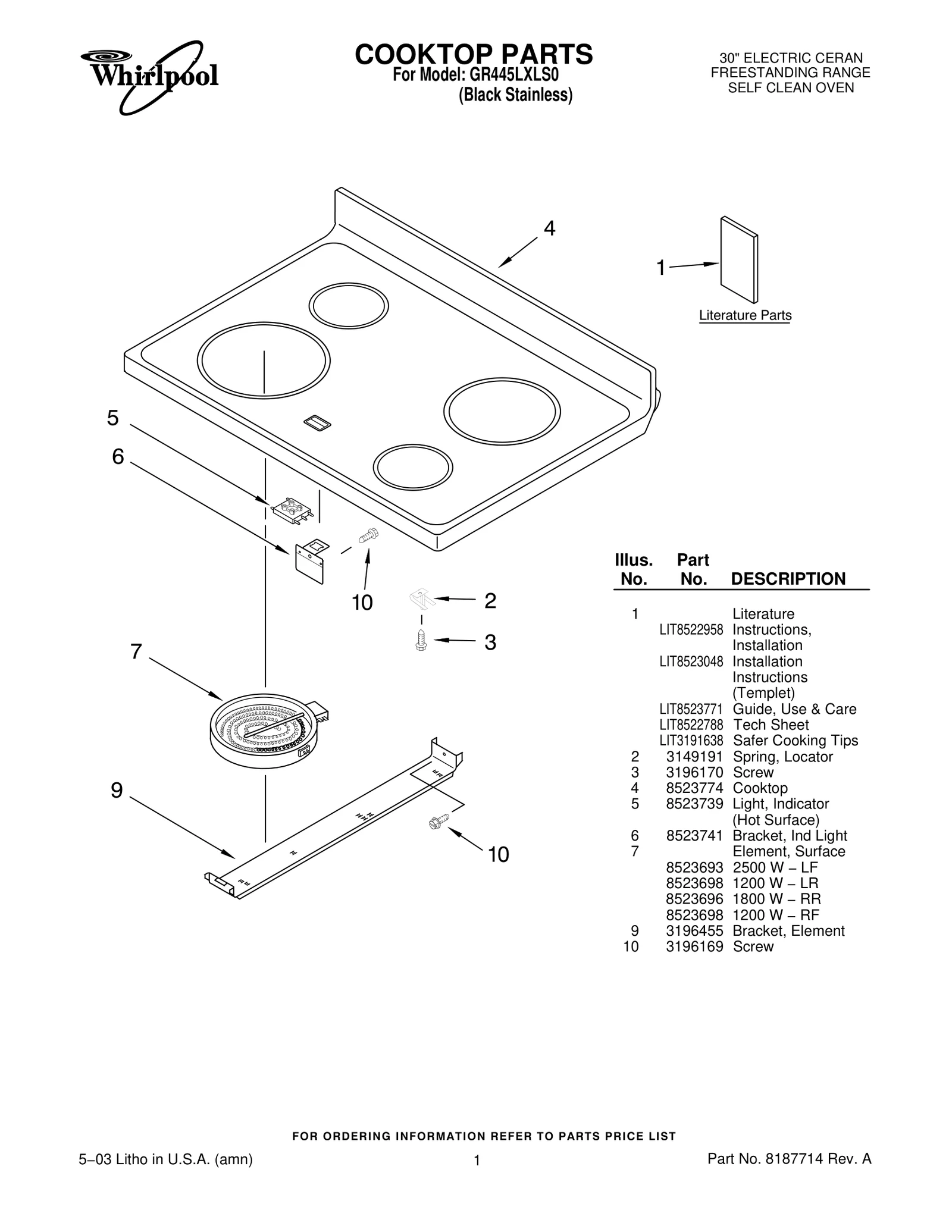 COOKTOP PARTS