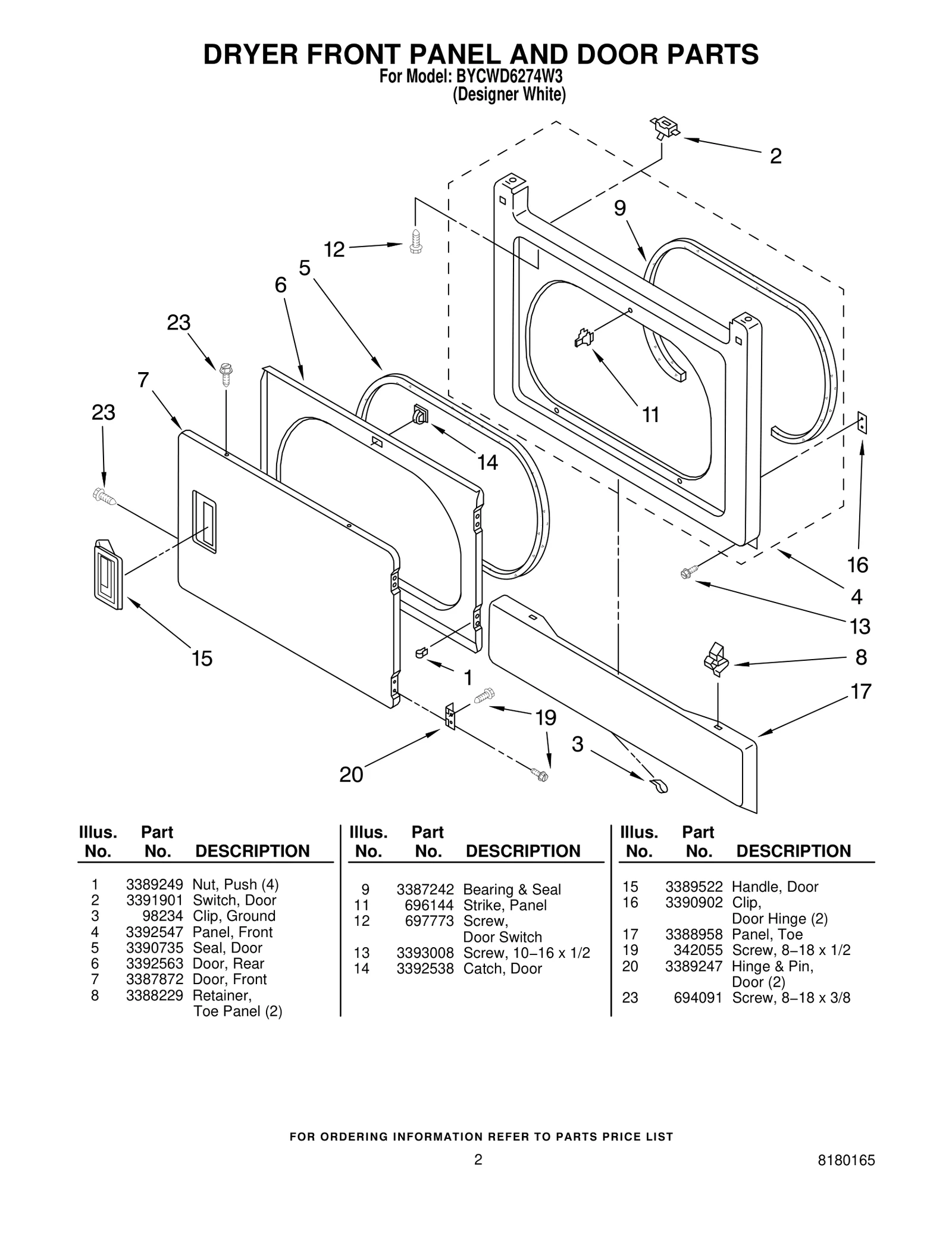 DRYER FRONT PANEL AND DOOR PARTS