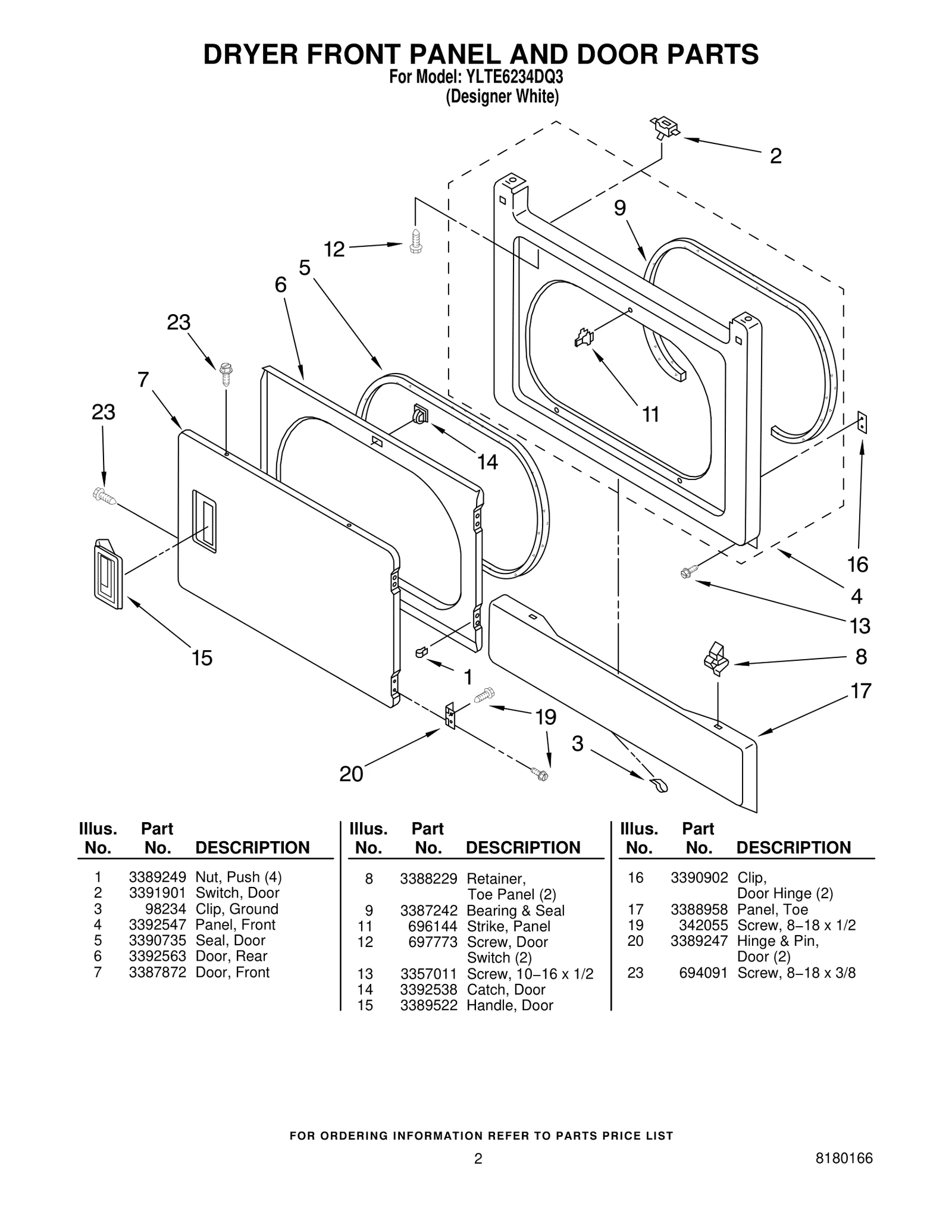 DRYER FRONT PANEL AND DOOR PARTS