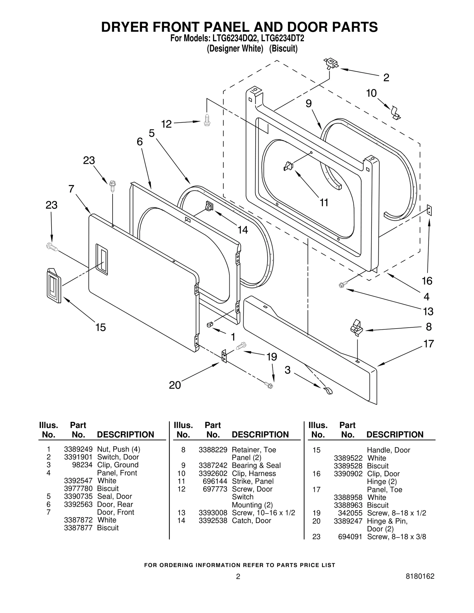 DRYER FRONT PANEL AND DOOR PARTS