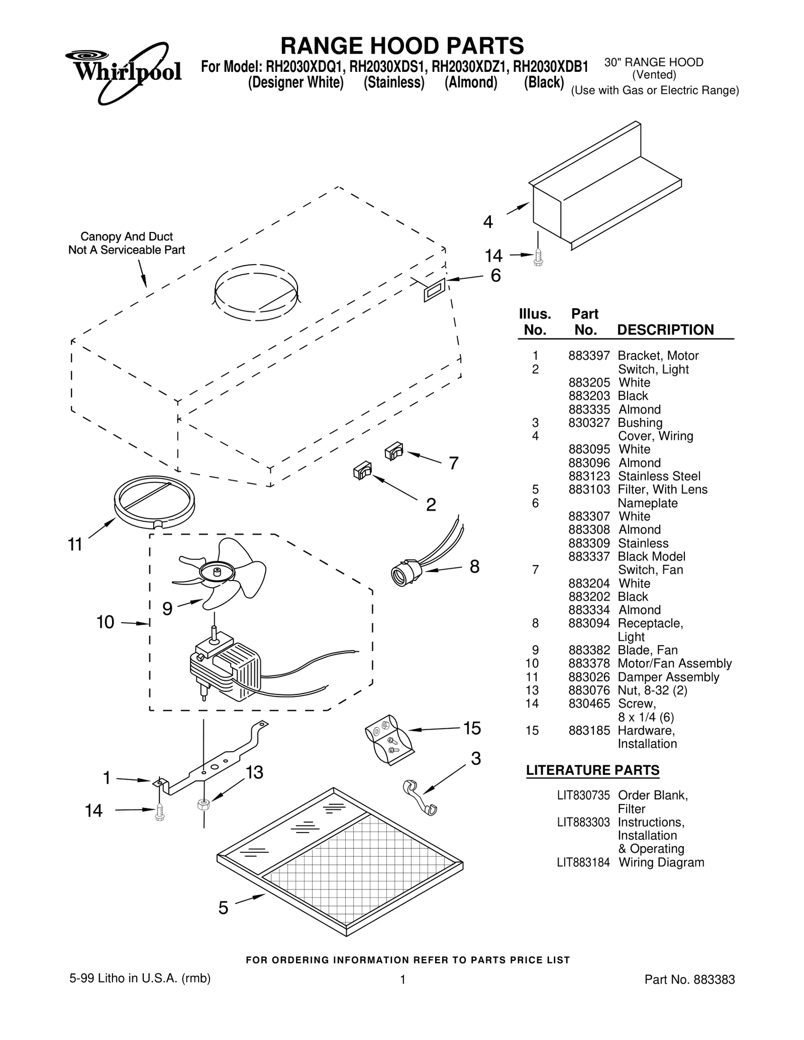 RANGE HOOD PARTS