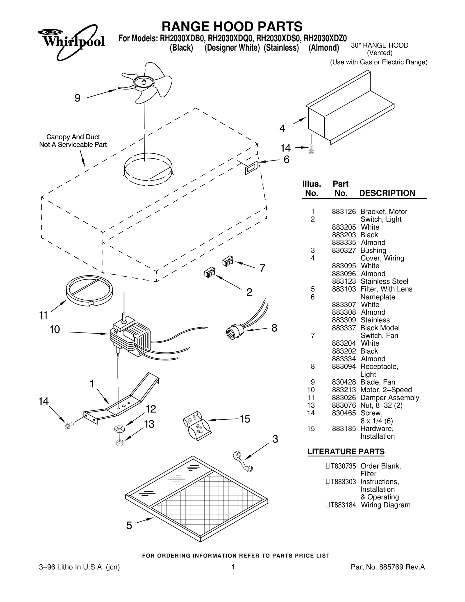 RANGE HOOD PARTS