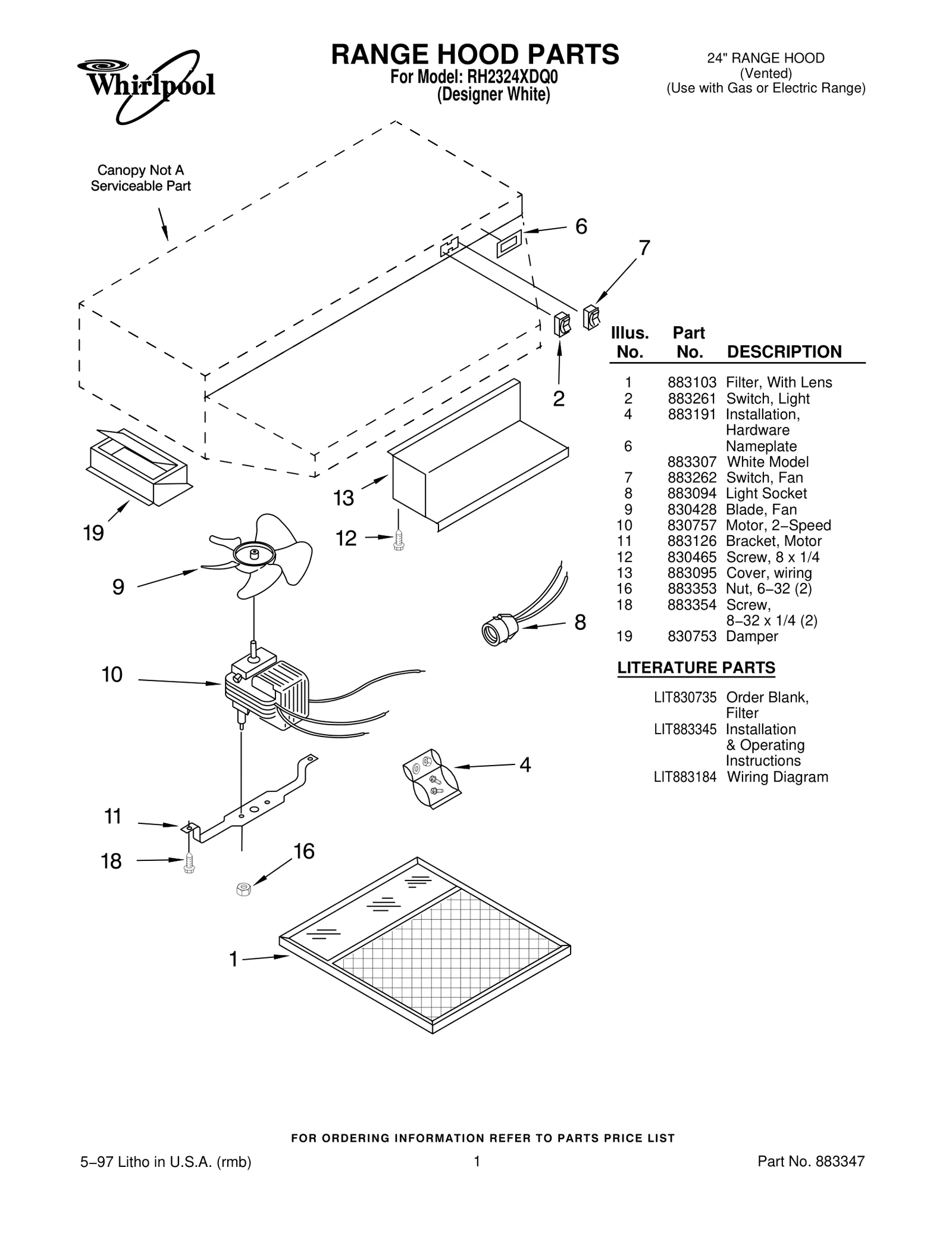 RANGE HOOD PARTS