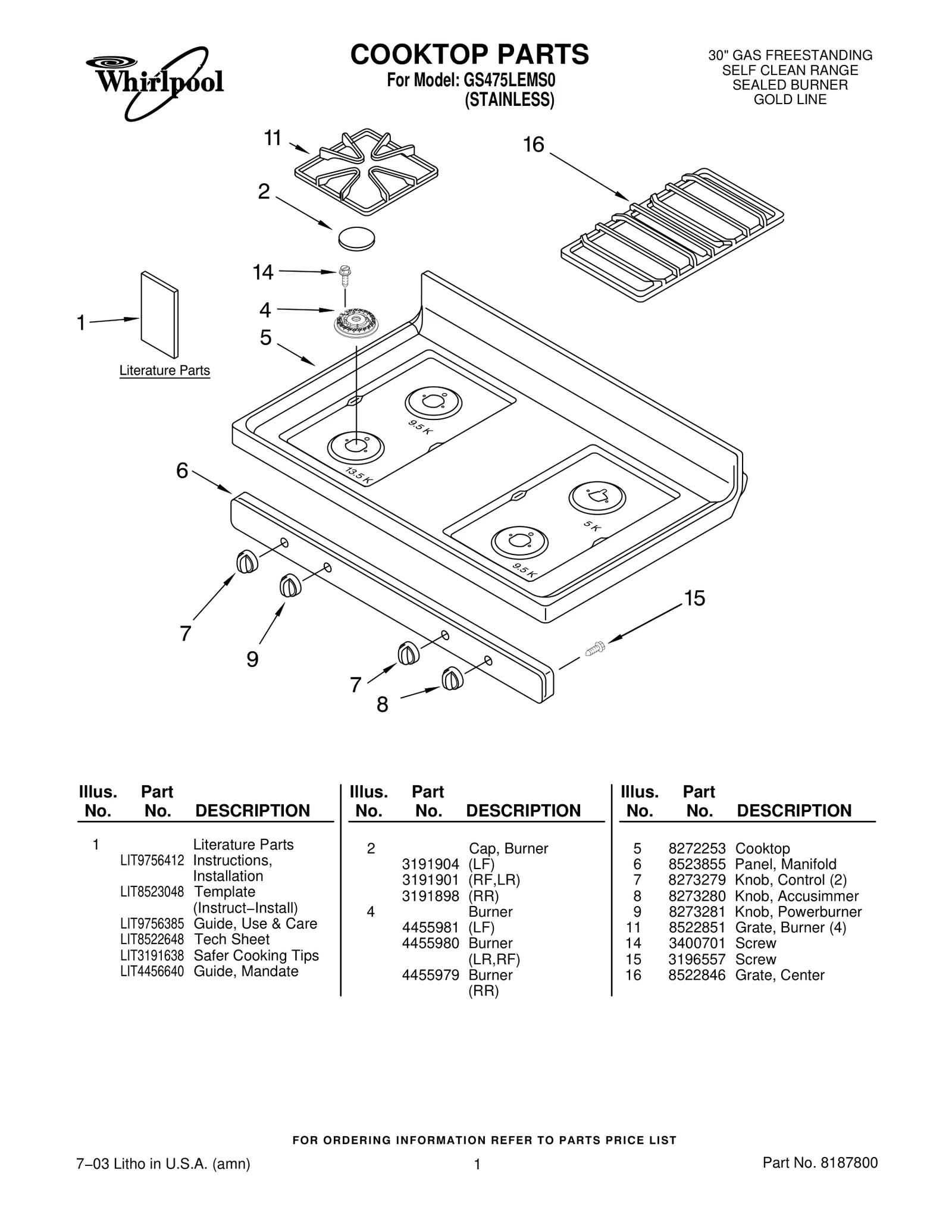 COOKTOP PARTS
