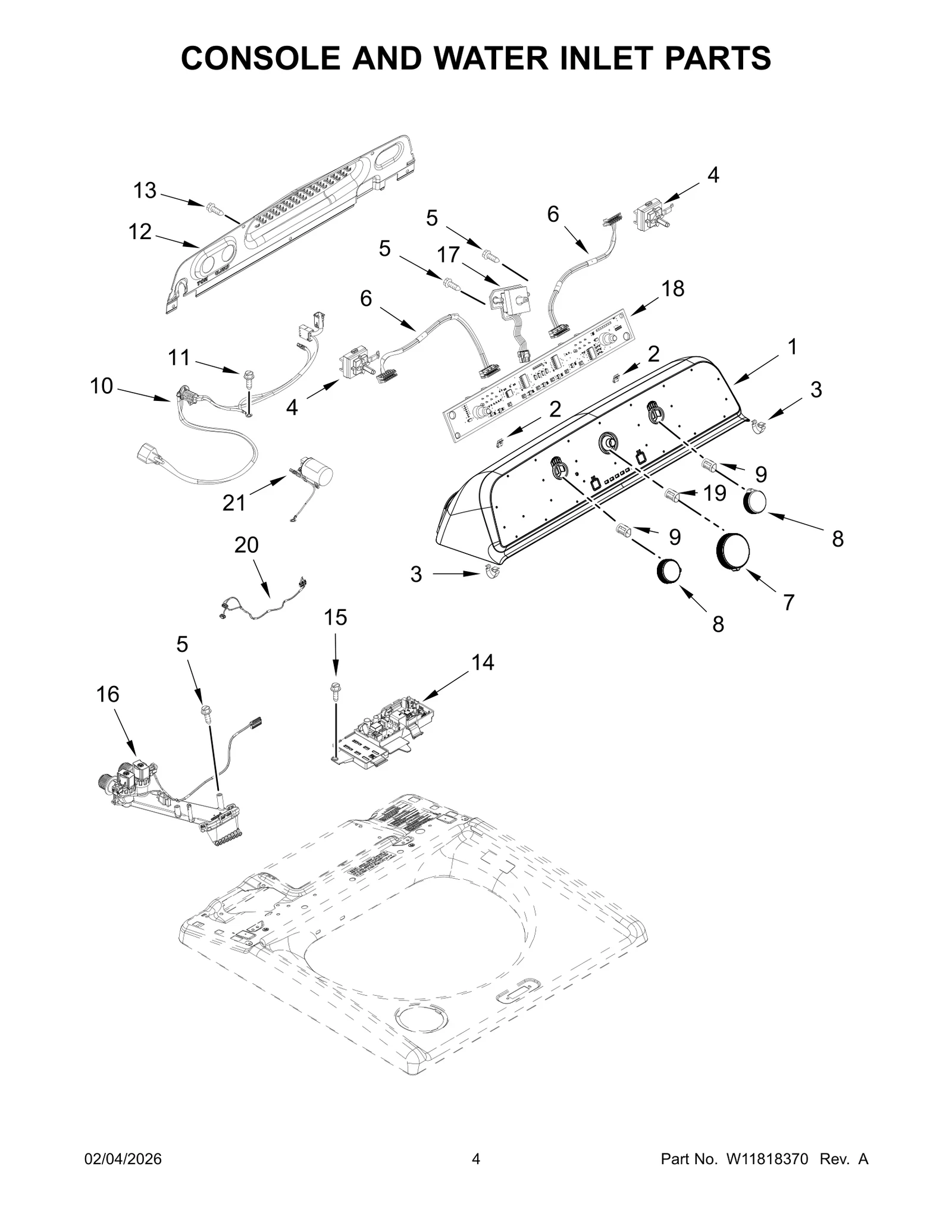 CONSOLE AND WATER INLET PARTS